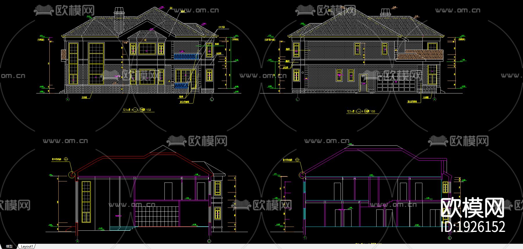 钢结构别墅CAD施工图下载（渲染图1）