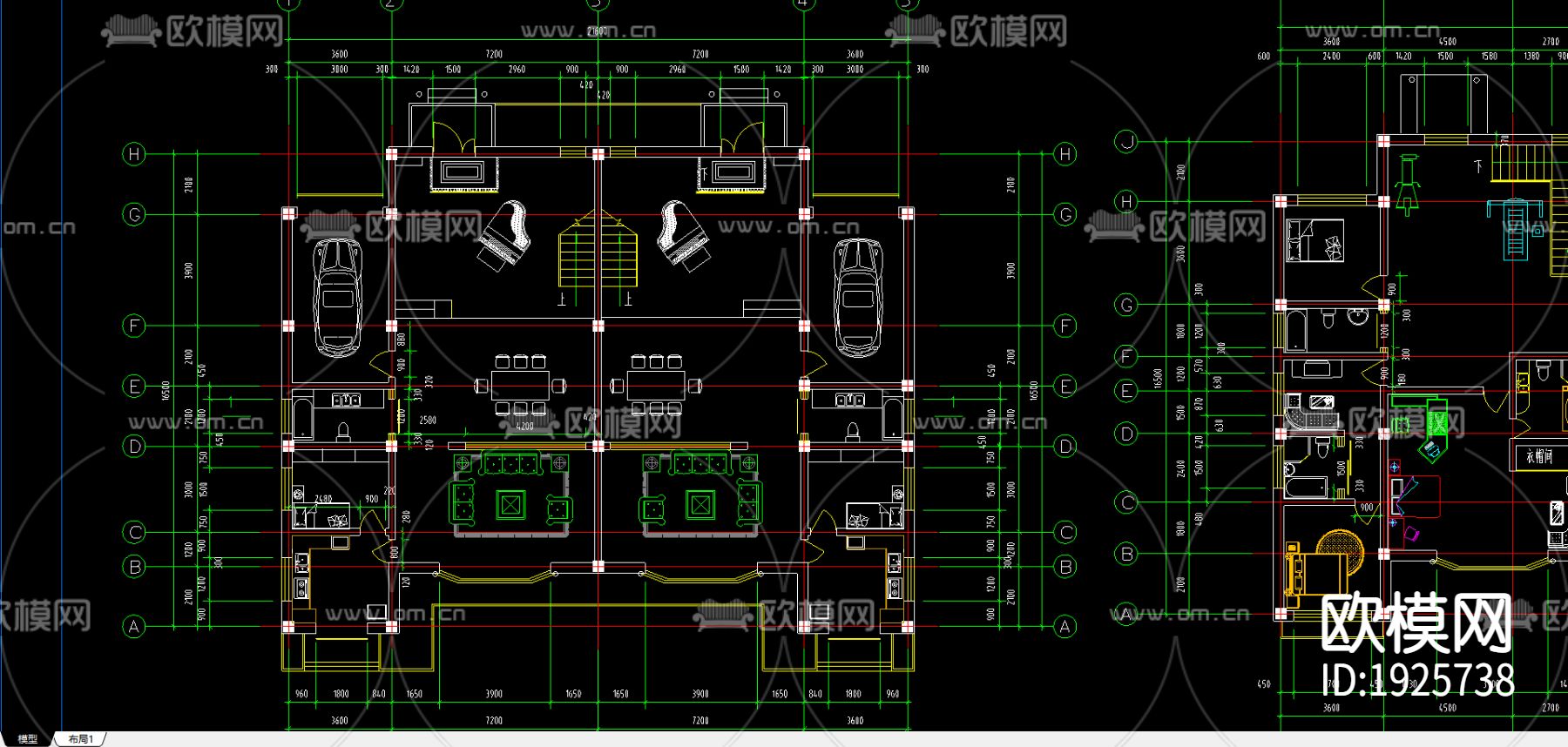 别墅cad平面布置图-免费3dmax模型库-欧模网