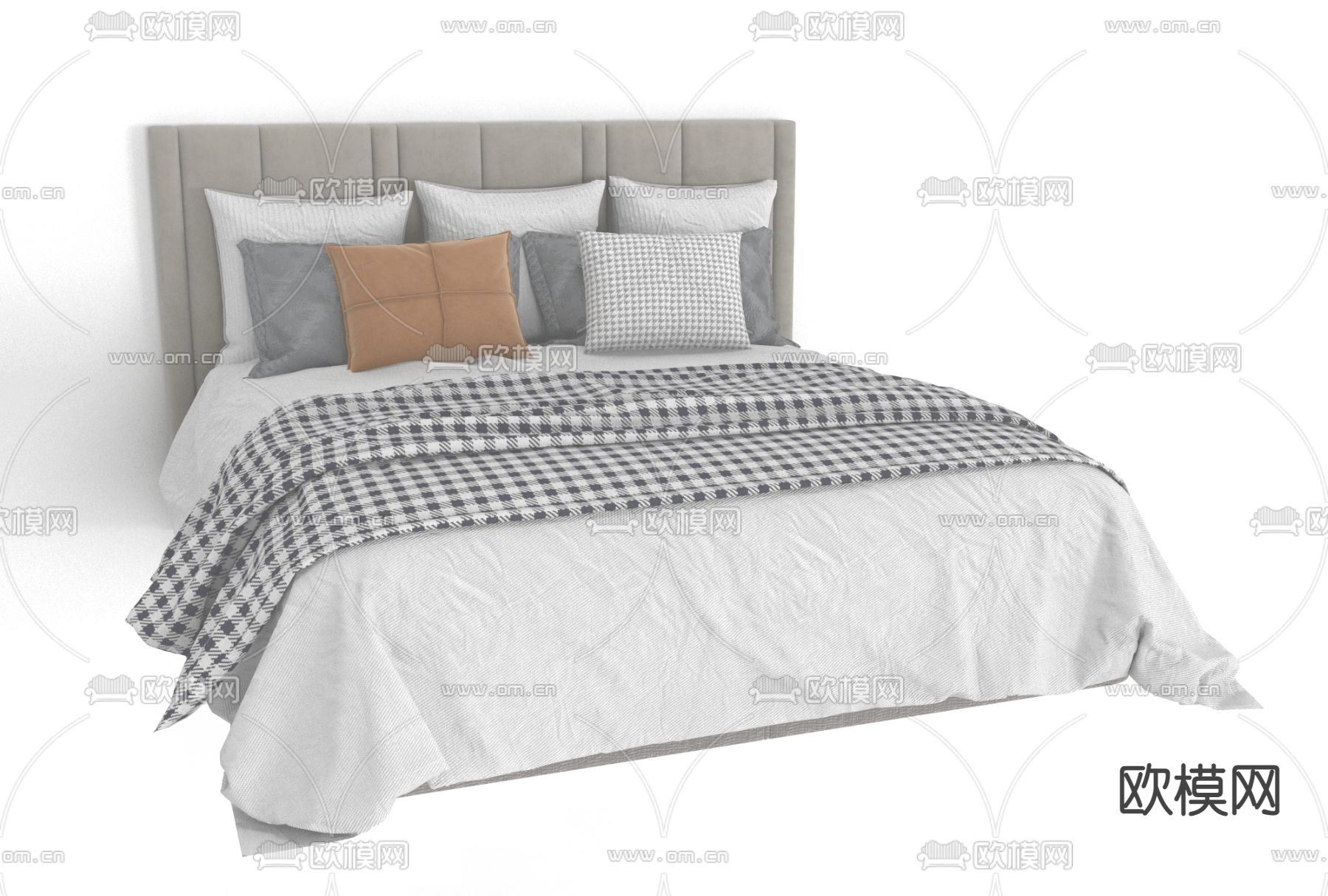 现代布艺双人床免费3d模型下载