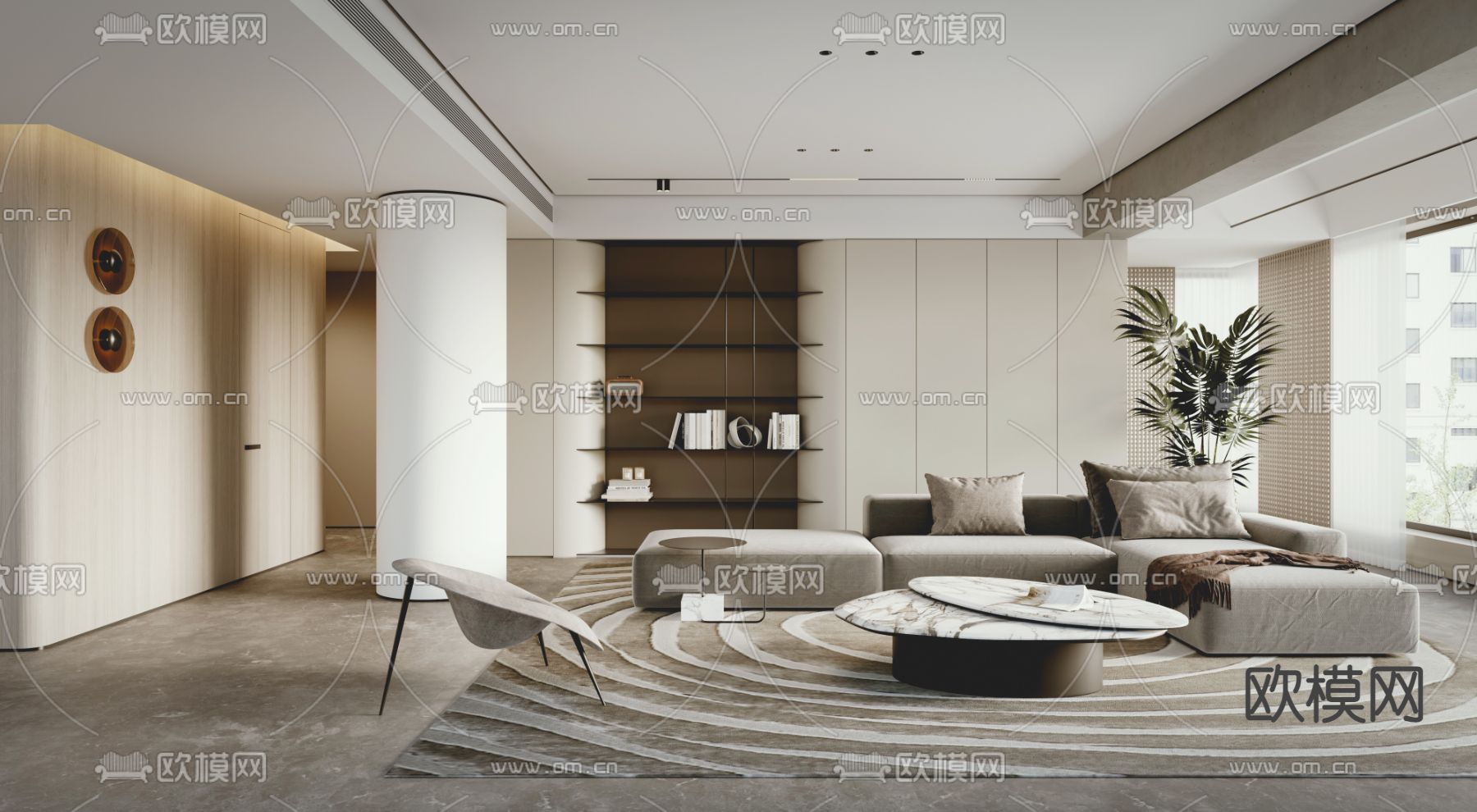 现代布艺转角组合沙发3d模型下载（渲染图1）