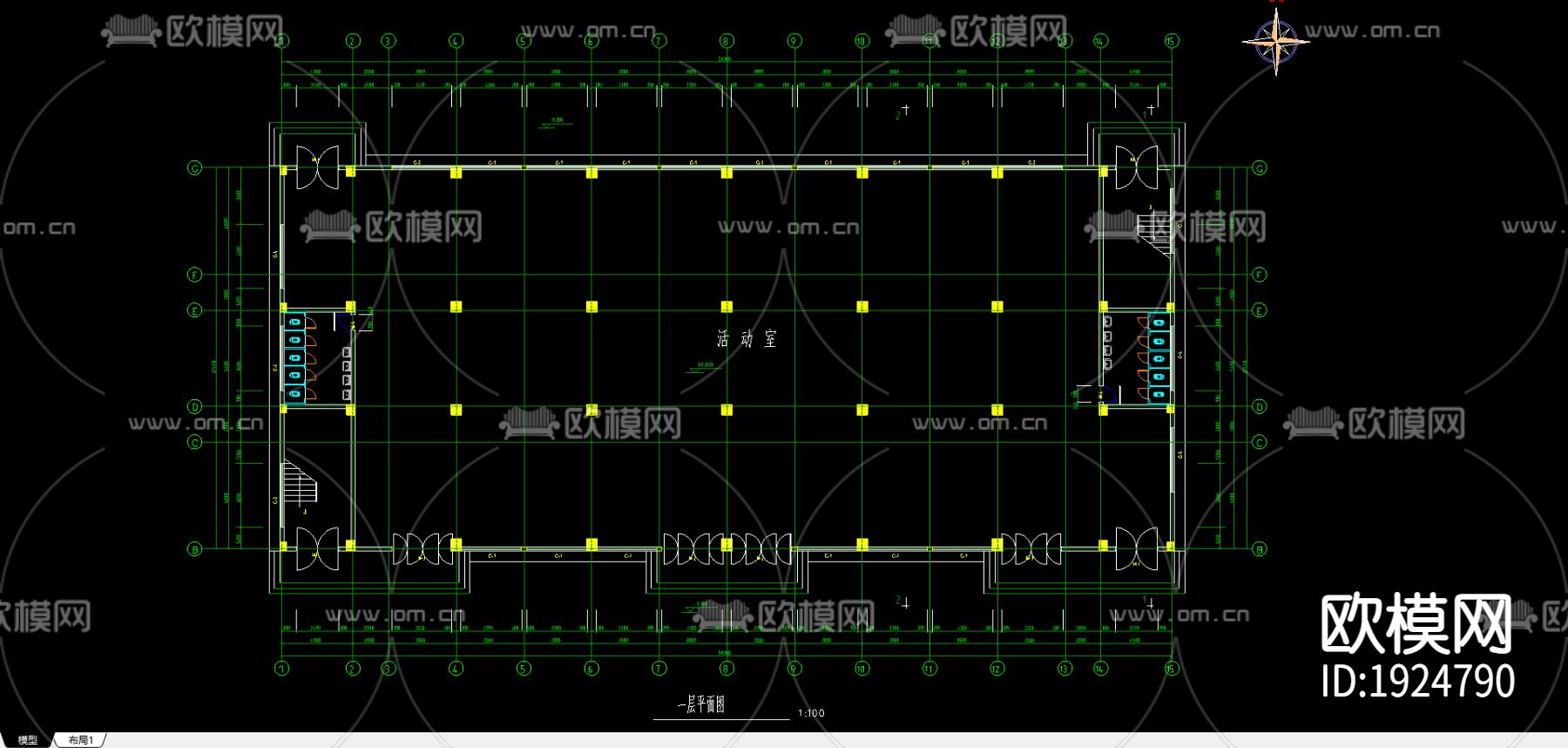综合楼设计建筑图下载（渲染图2）