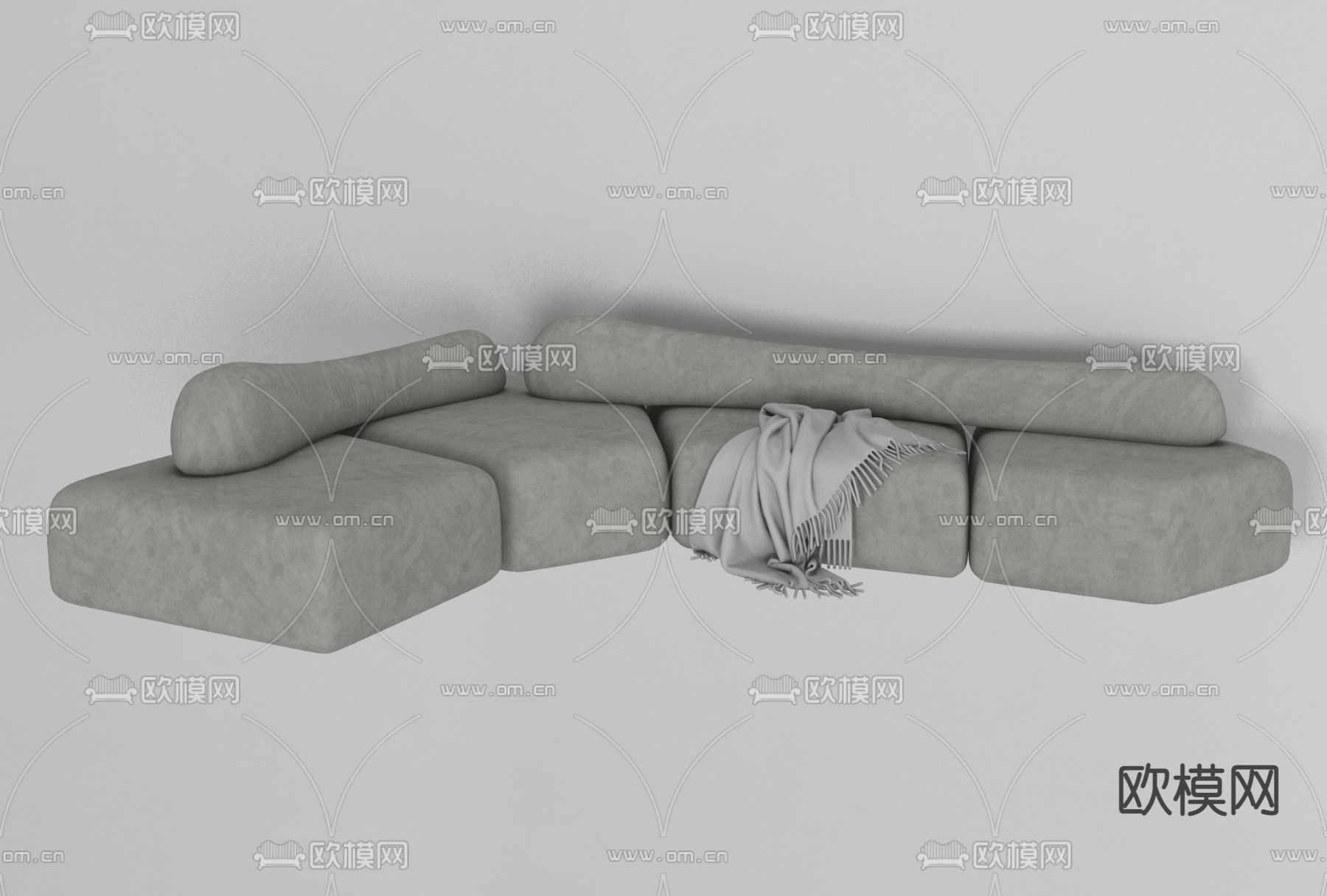 侘寂布艺折角沙发免费3d模型下载