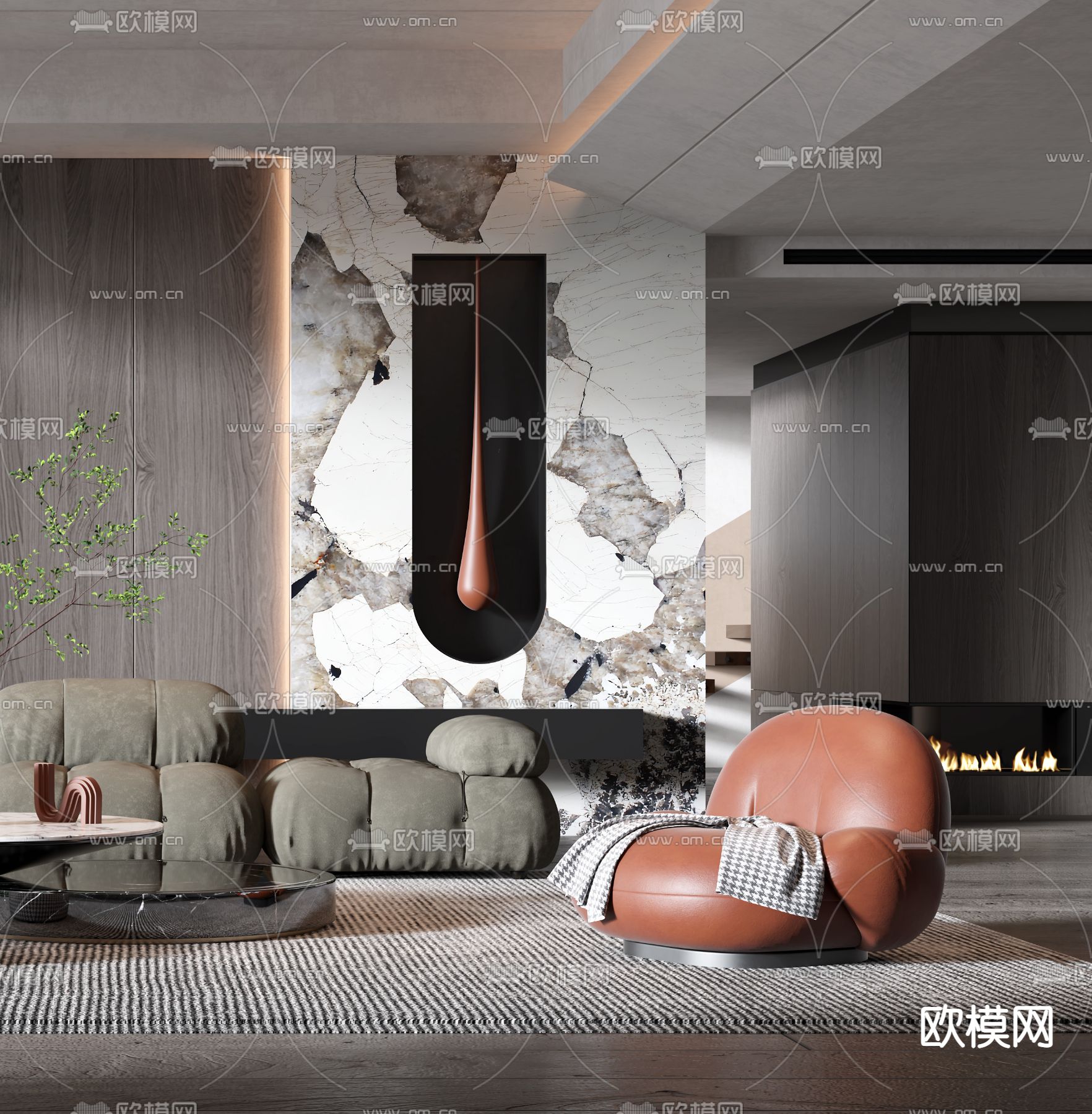 现代布艺组合沙发3d模型下载（渲染图2）