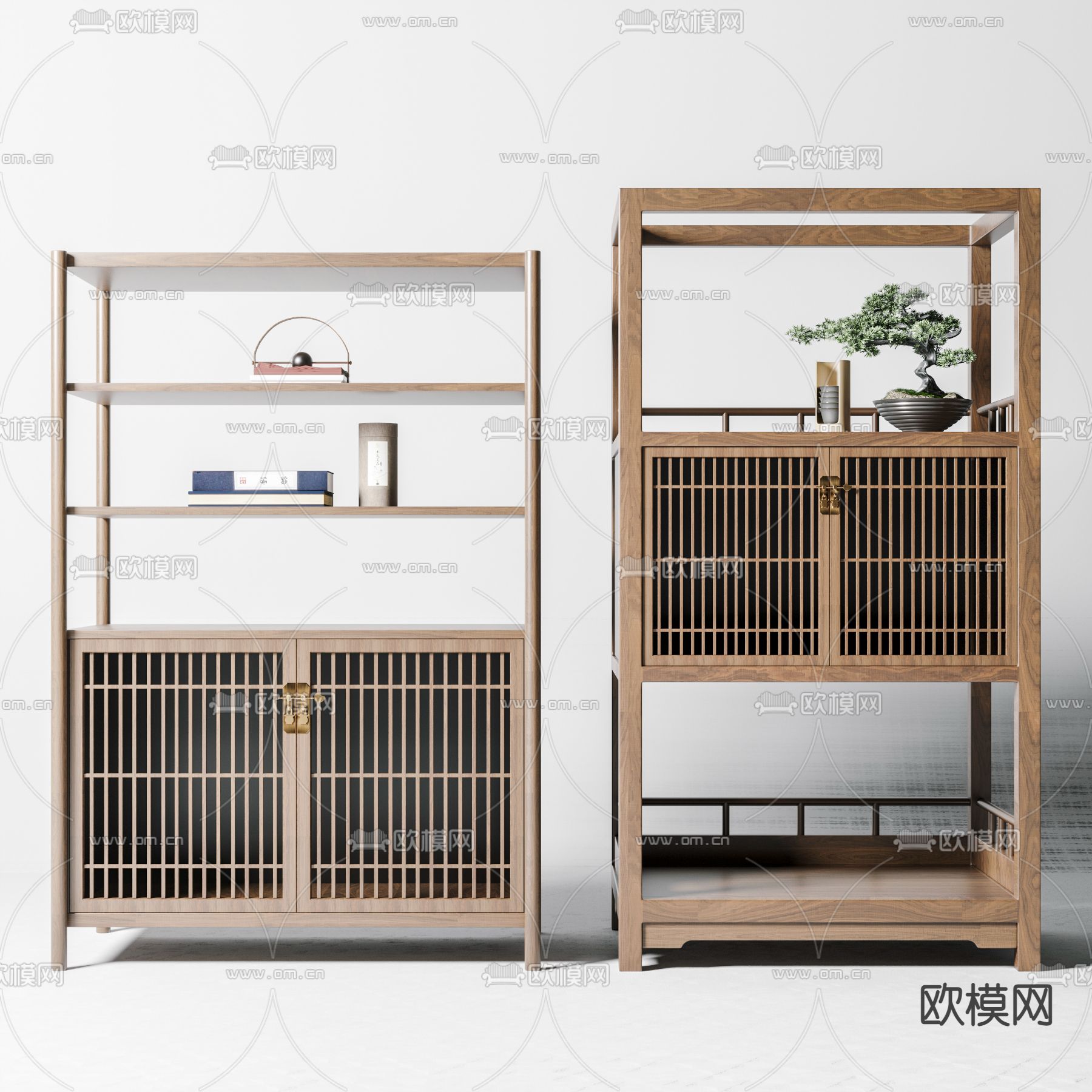 新中式实木储物柜3d模型