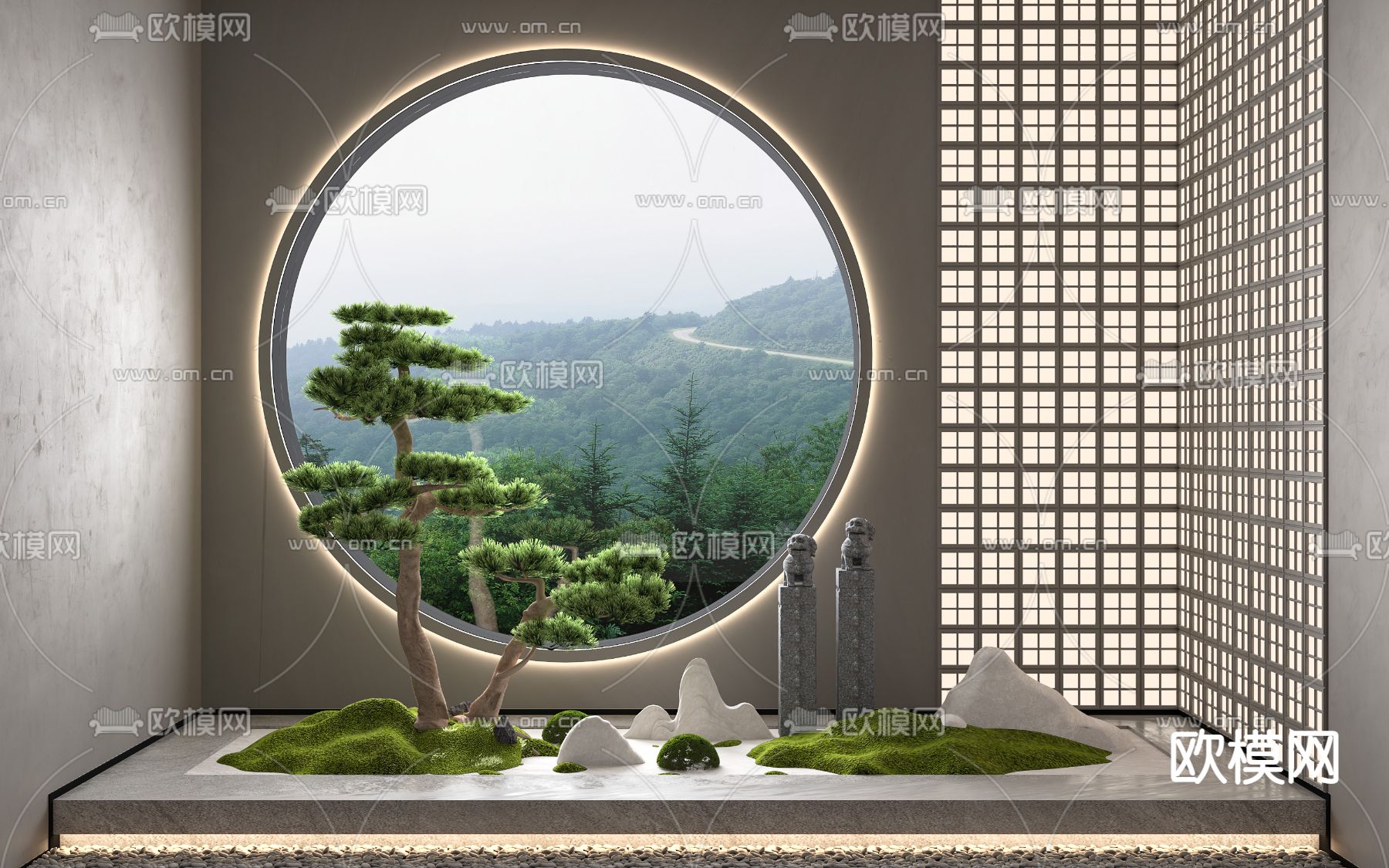 新中式室内园艺景观小品3d模型下载