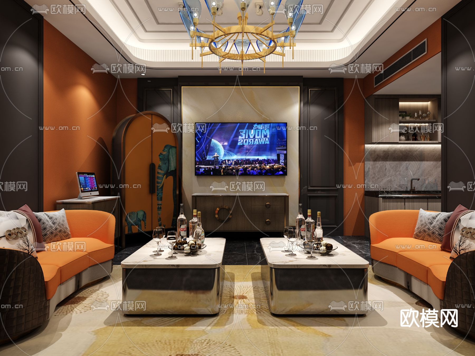 现代KTV包房免费3d模型下载（渲染图2）