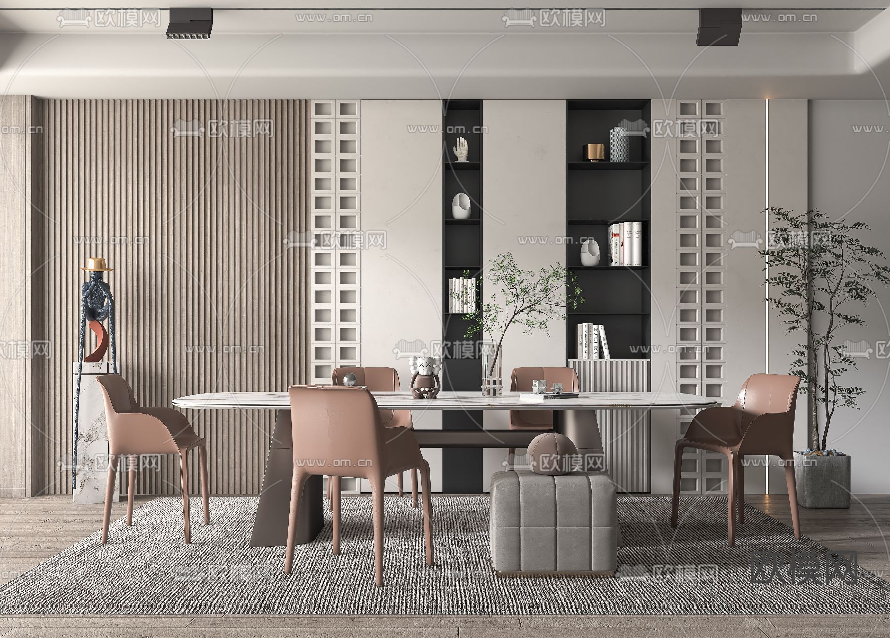 现代轻奢大理石餐桌椅3d模型下载（渲染图1）