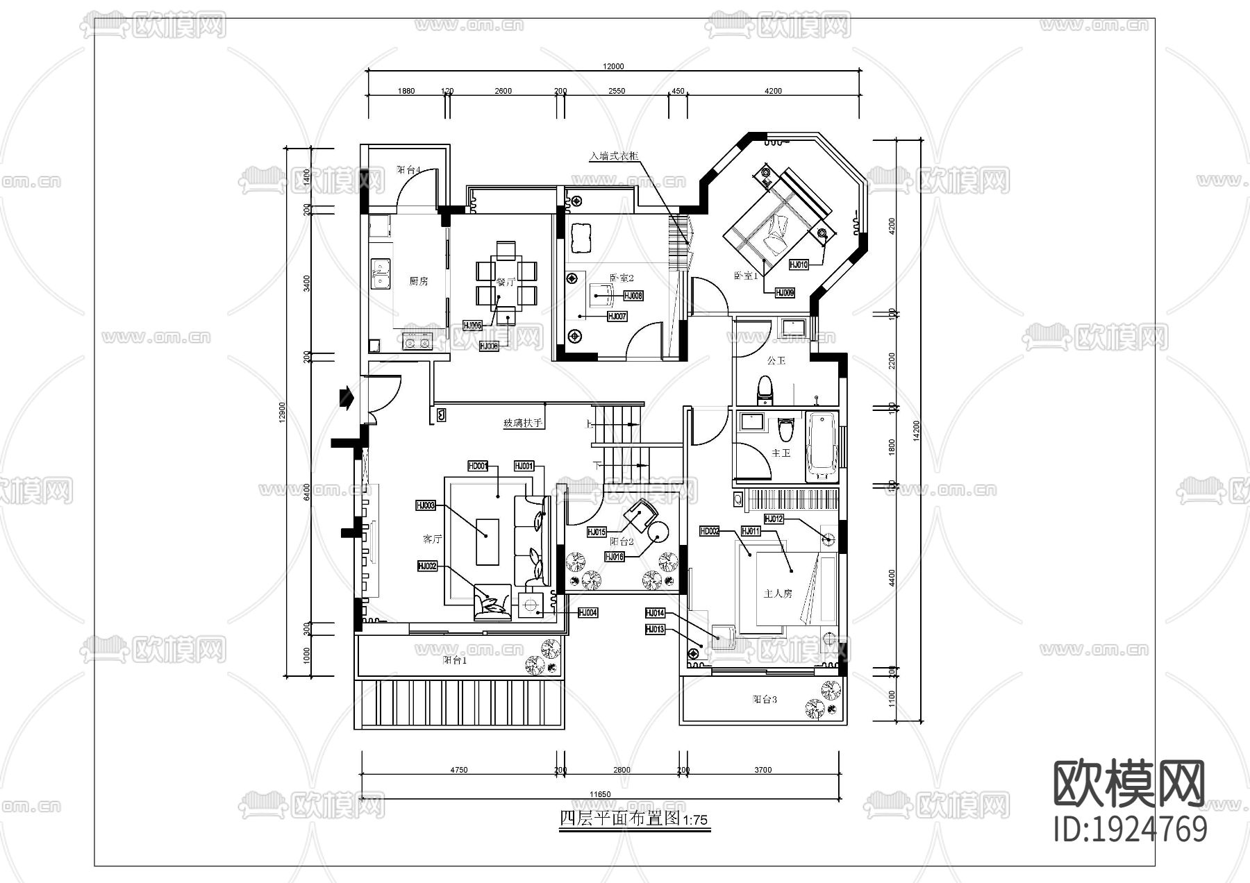 现代简约家装施工图下载（渲染图5）