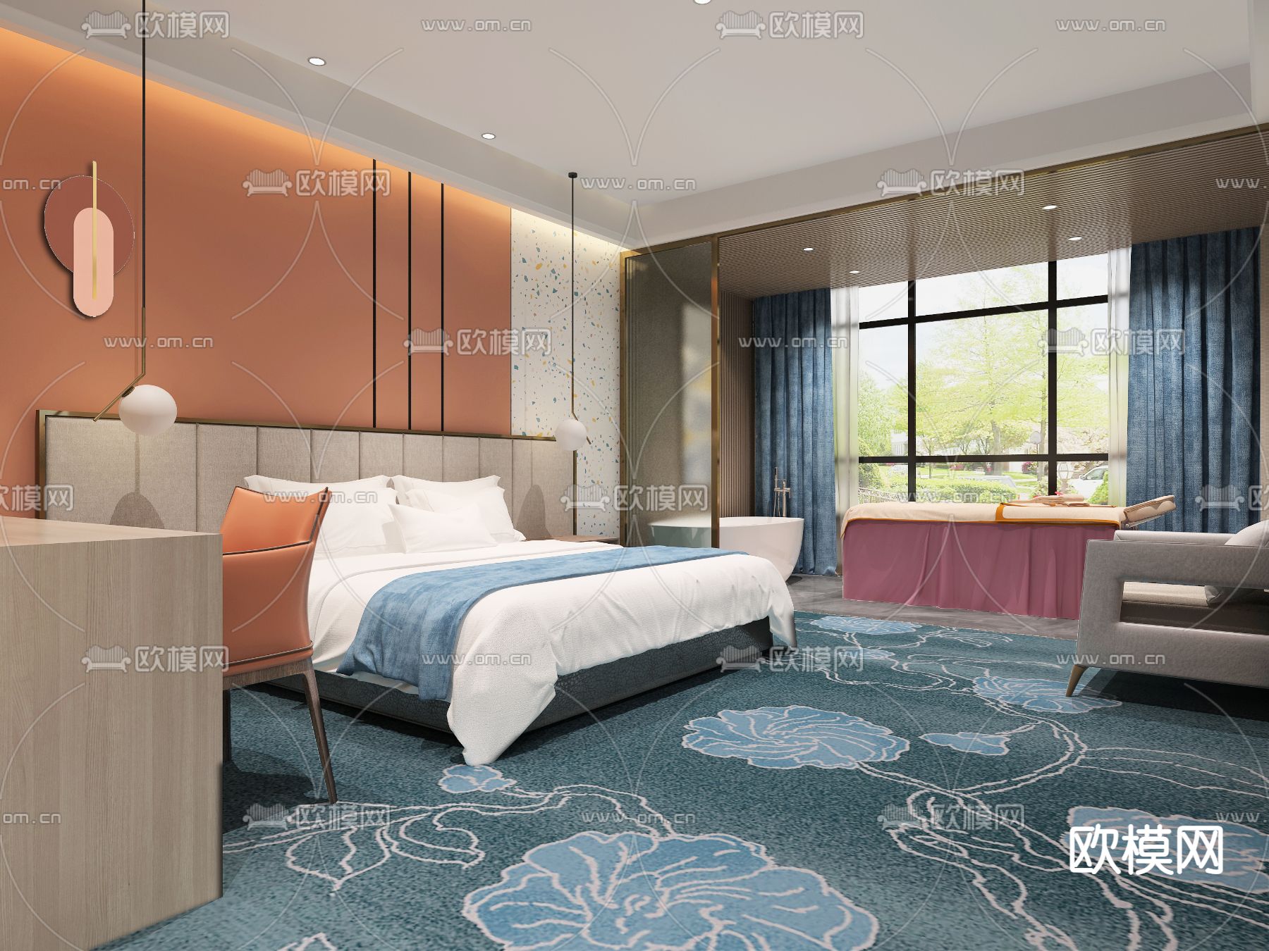 现代酒店客房免费3d模型下载（渲染图2）