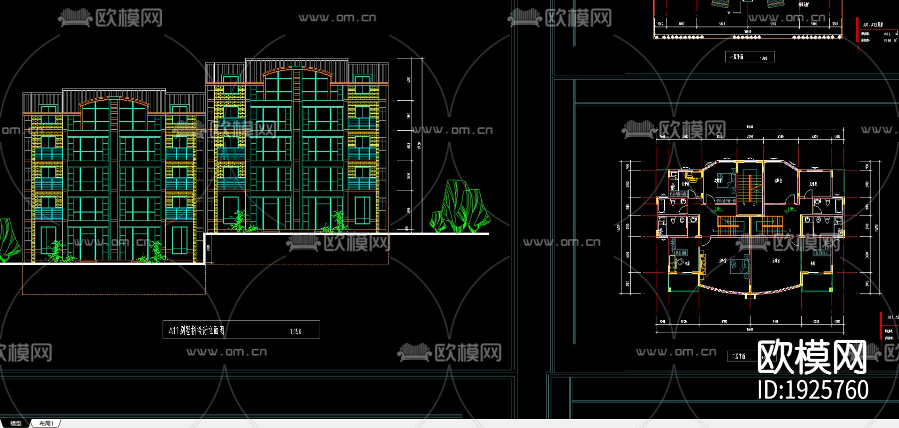 别墅cad平面布置图下载（渲染图2）