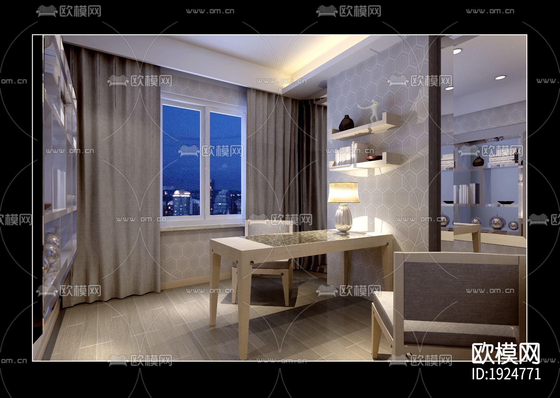 欧式简约家装施工图下载（渲染图3）