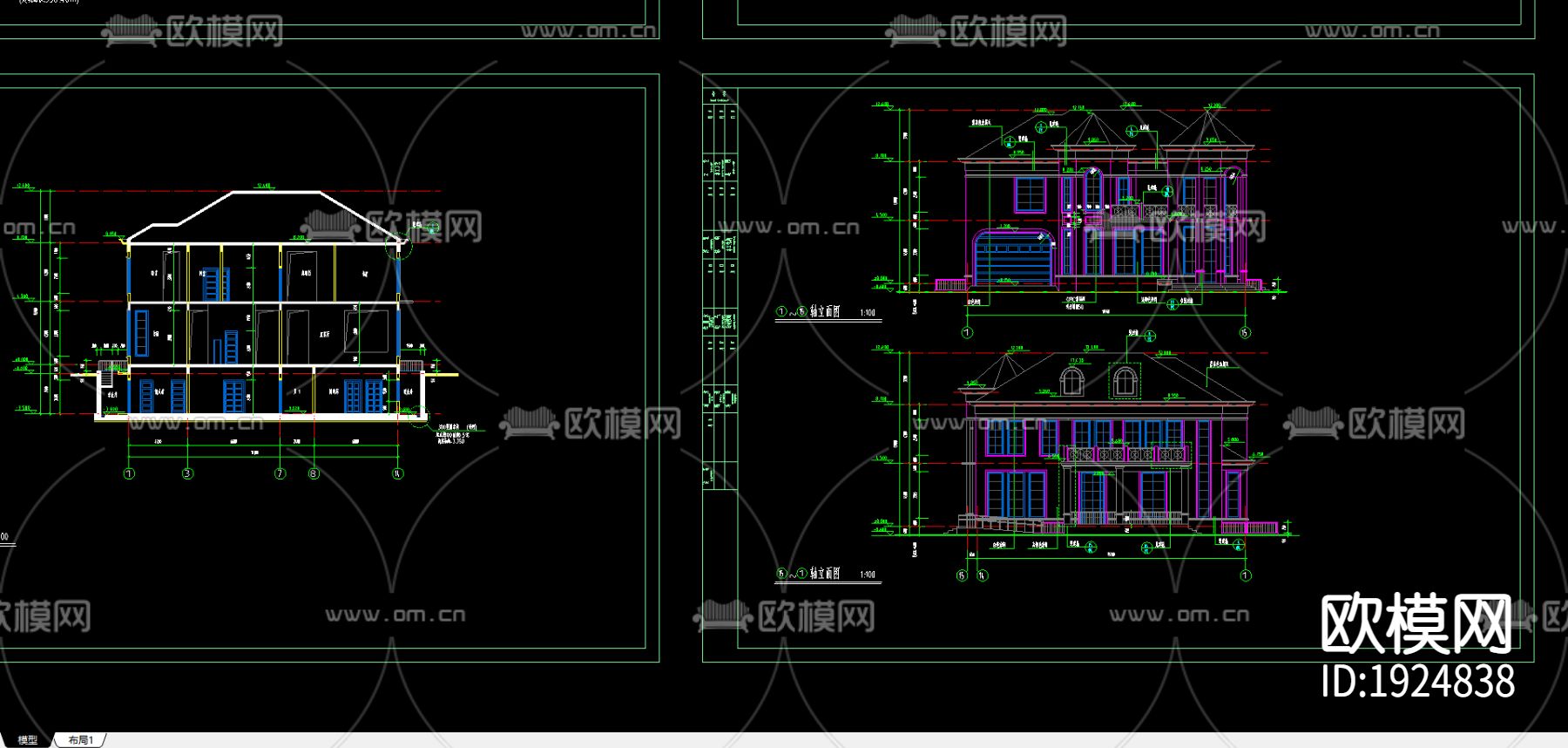 上海某别墅施工图下载（渲染图1）
