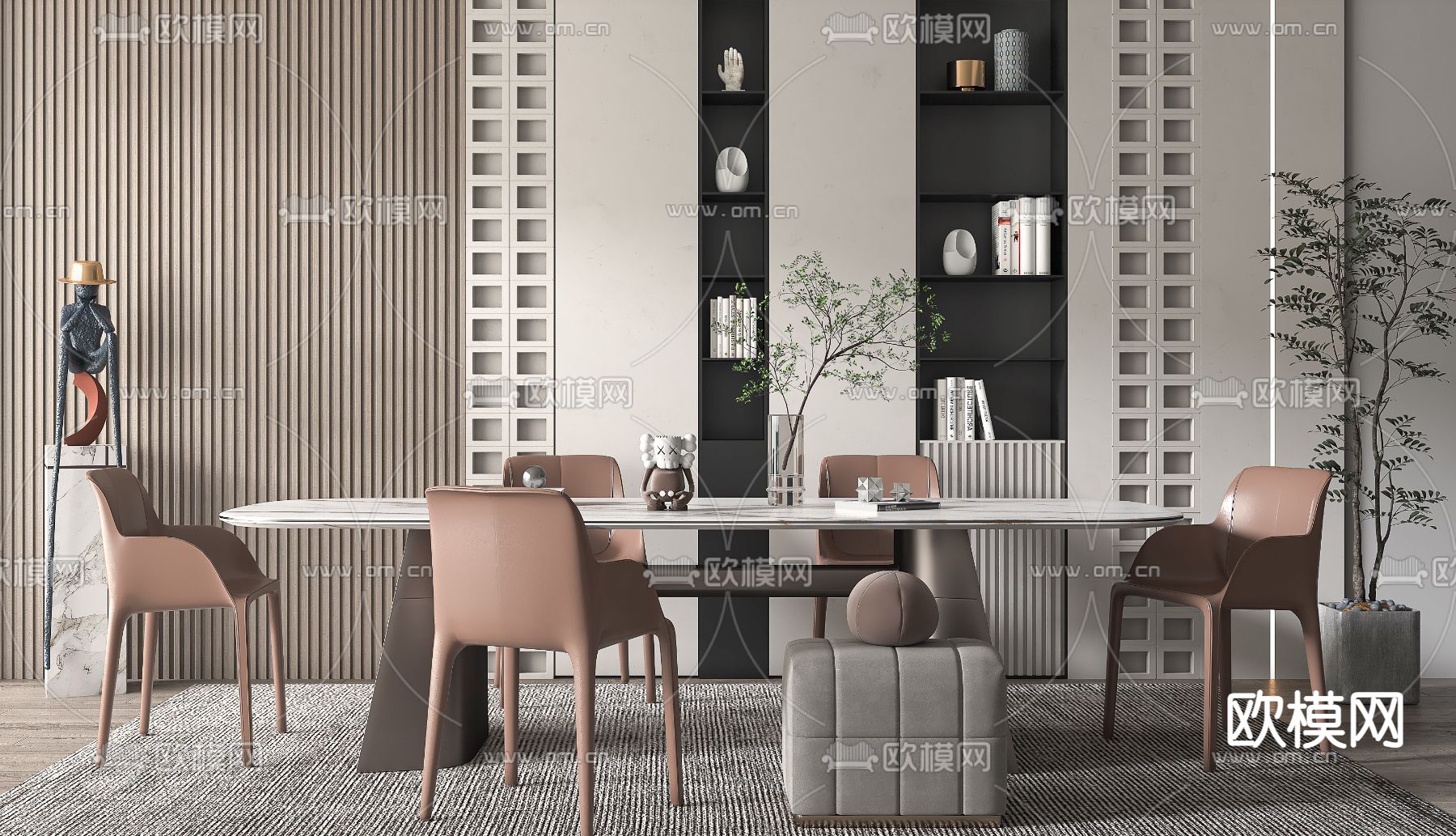 现代轻奢大理石餐桌椅3d模型下载（渲染图2）