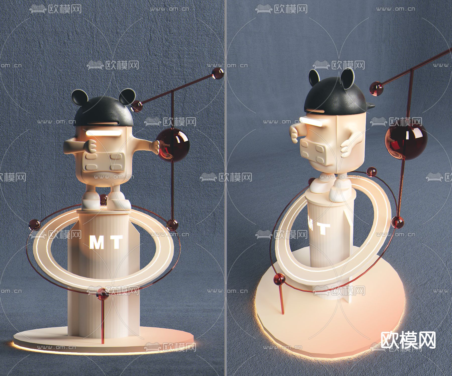 现代卡通雕塑摆件su模型下载（渲染图1）