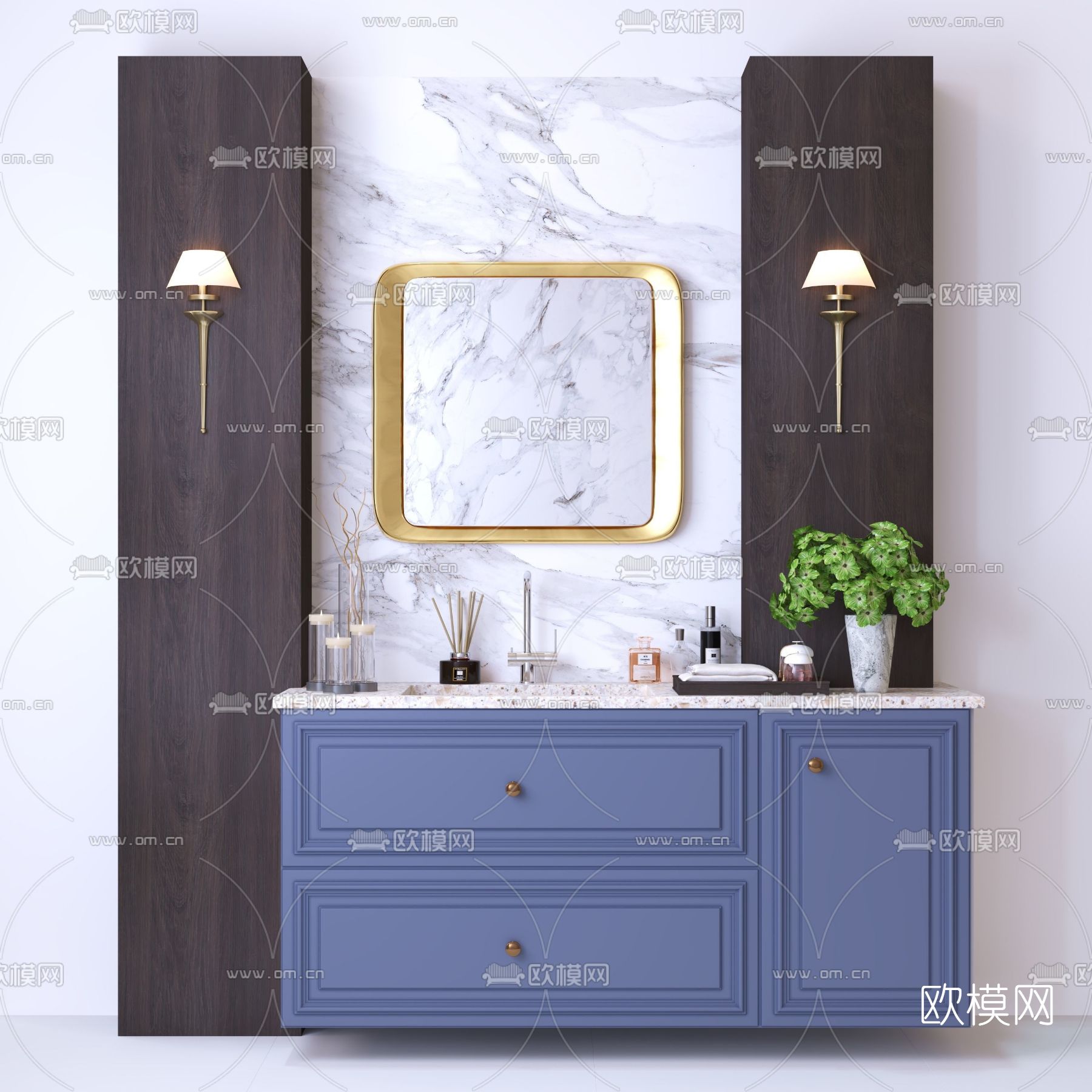 简欧洗手台浴室柜免费3d模型下载