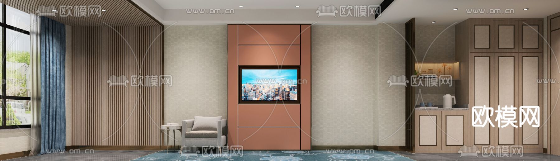 现代酒店客房免费3d模型下载（渲染图3）