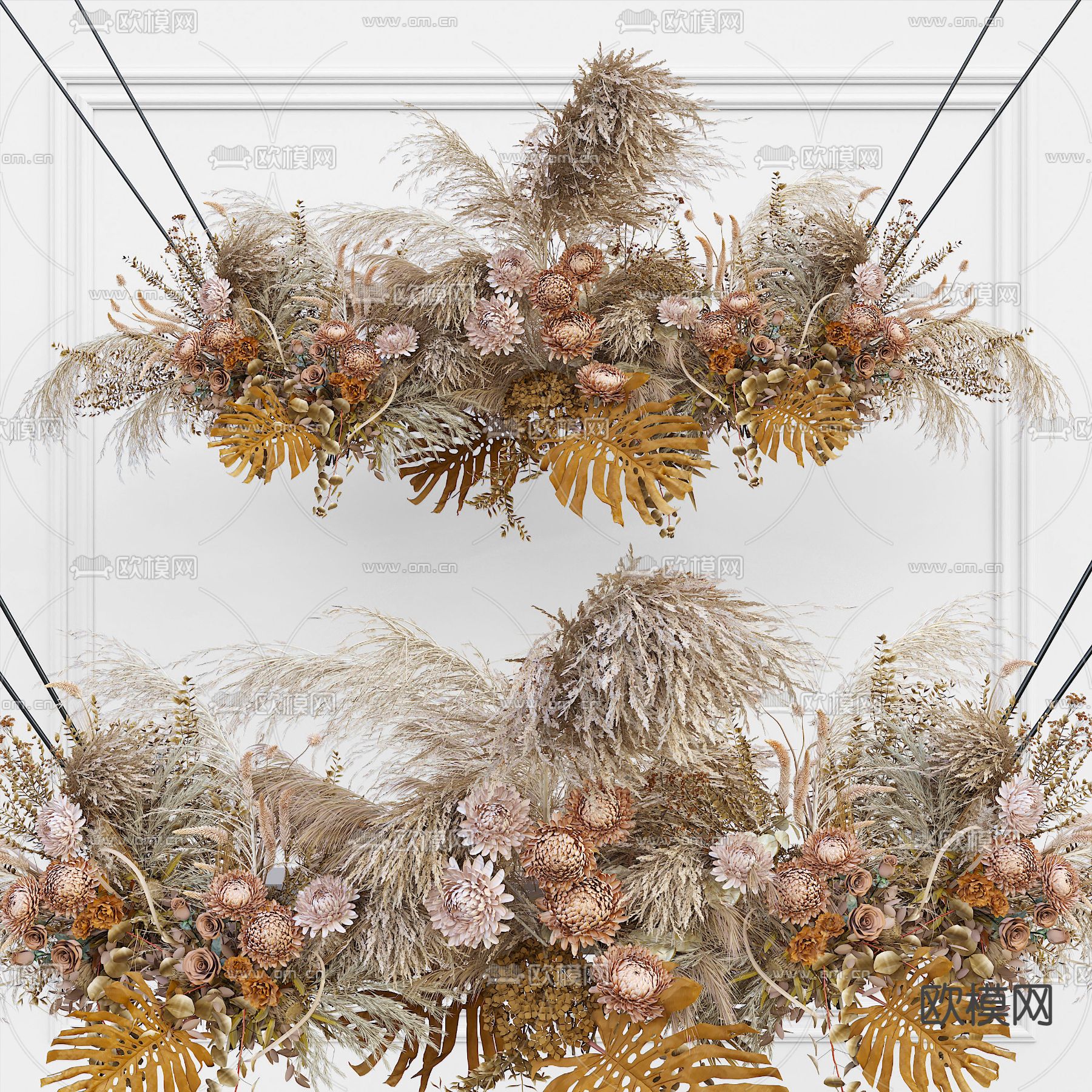 现代干花植物吊篮3d模型下载