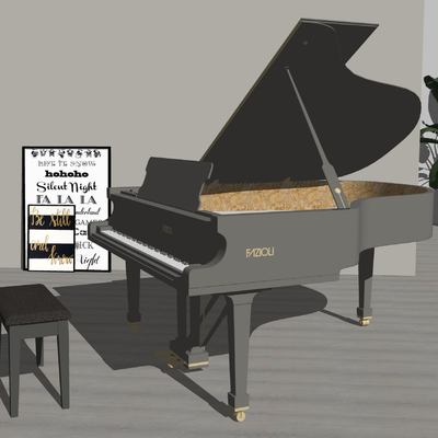  现代三角钢琴su模型 