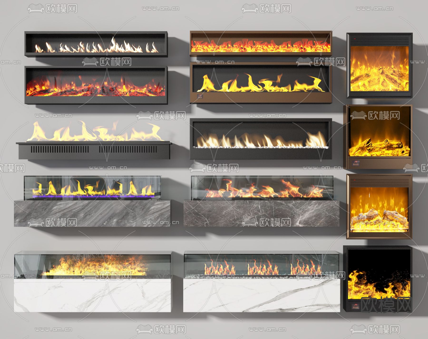 现代嵌入式壁炉3d模型下载