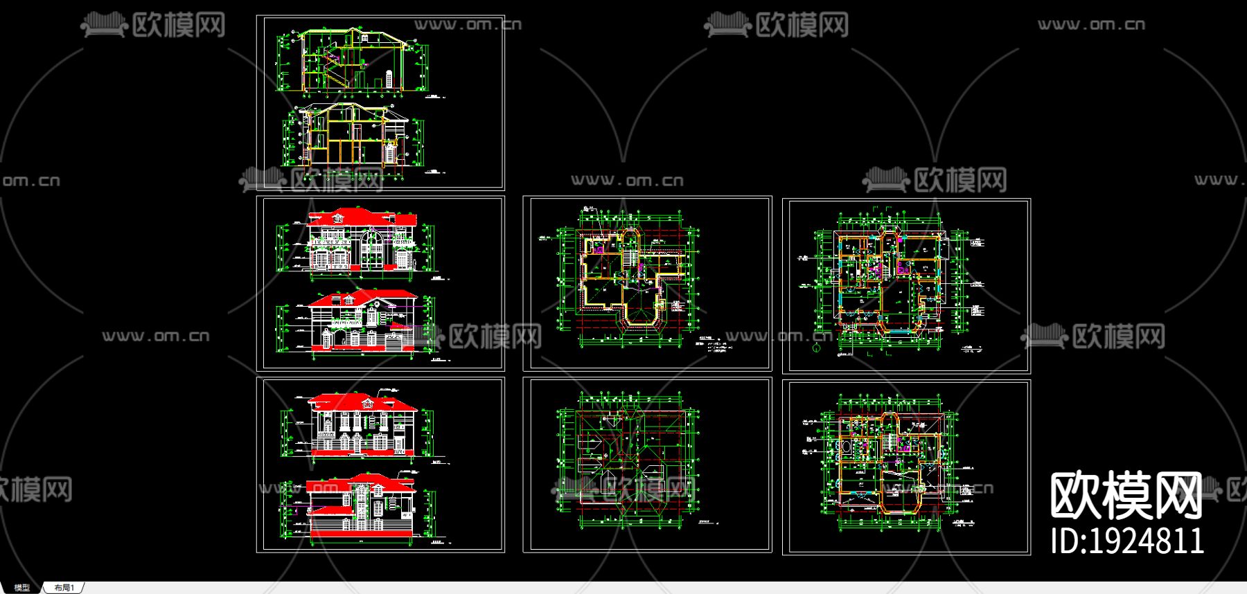 棋盘山别墅建筑图下载（渲染图3）