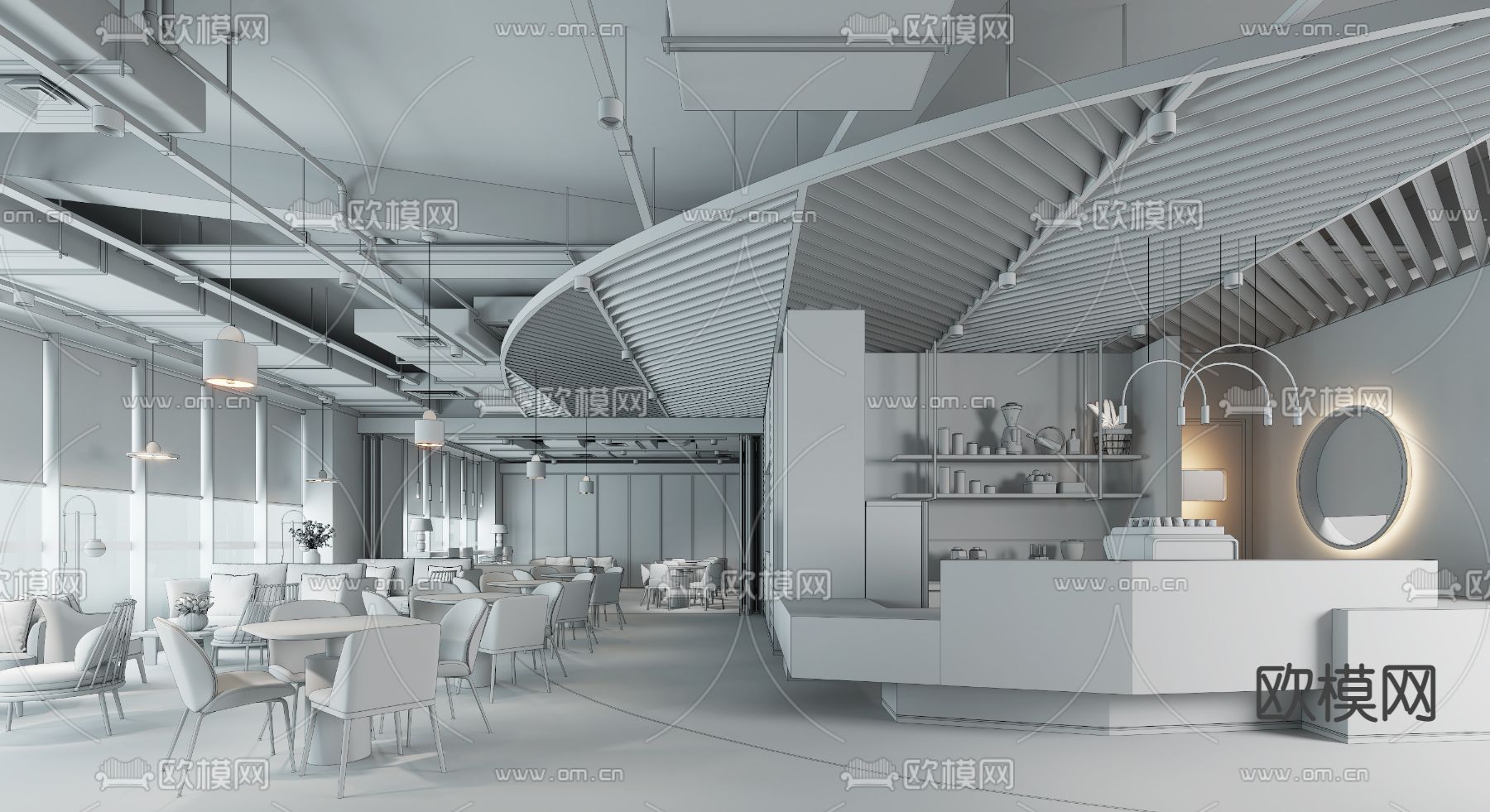 现代西餐厅3d模型下载（渲染图2）