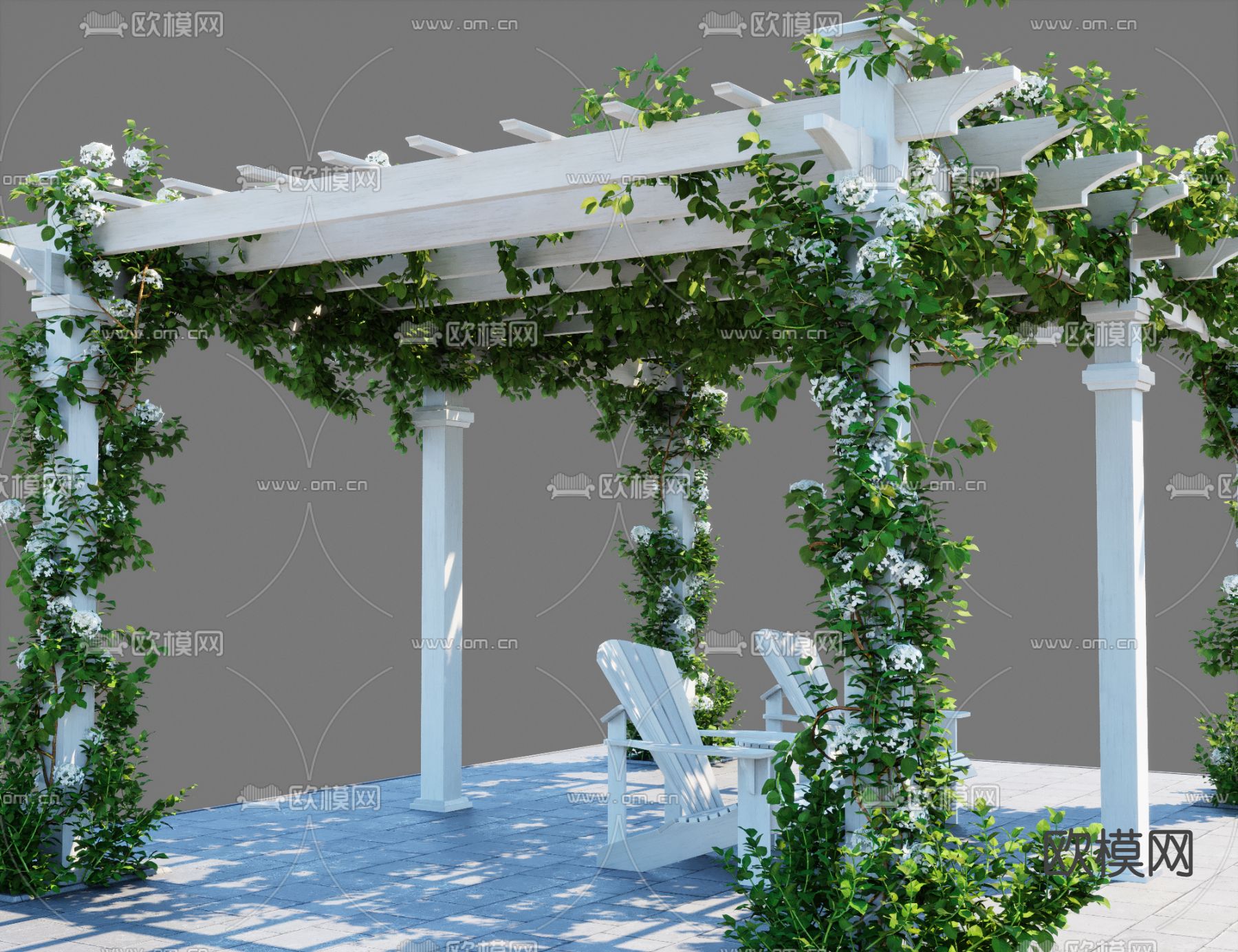 现代绿植藤蔓廊架构件3d模型下载（渲染图3）