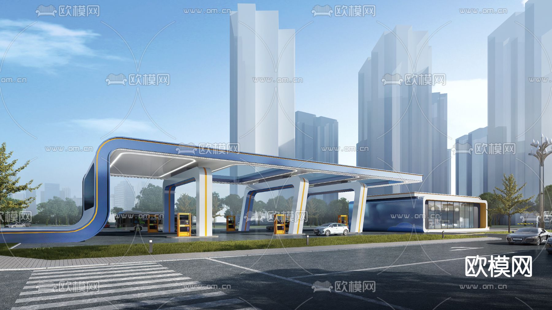 现代加油站3d模型下载