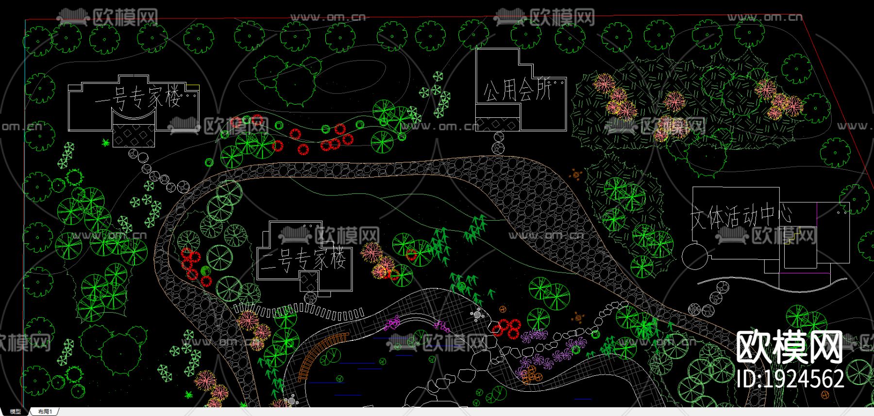 某休闲区园林规划平面图下载（渲染图2）