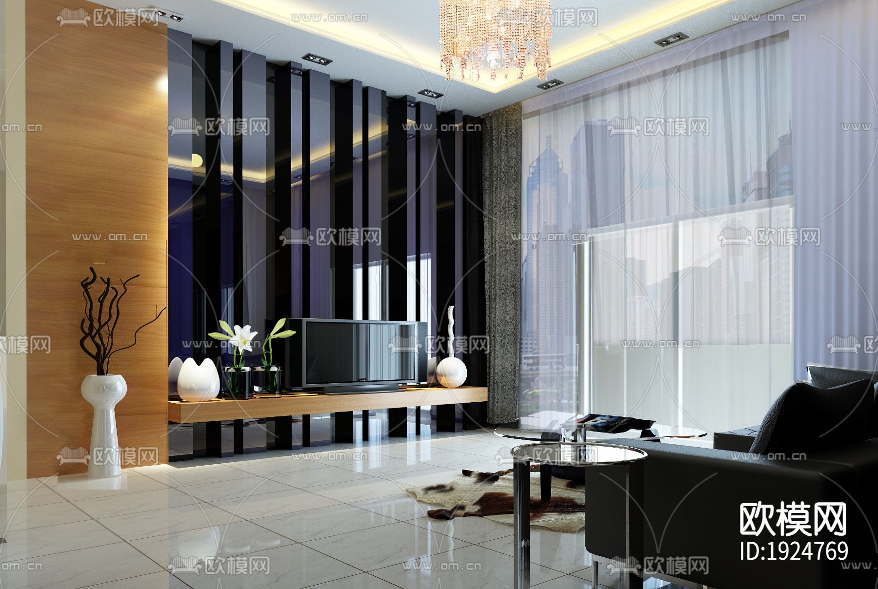 现代简约家装施工图下载（渲染图3）