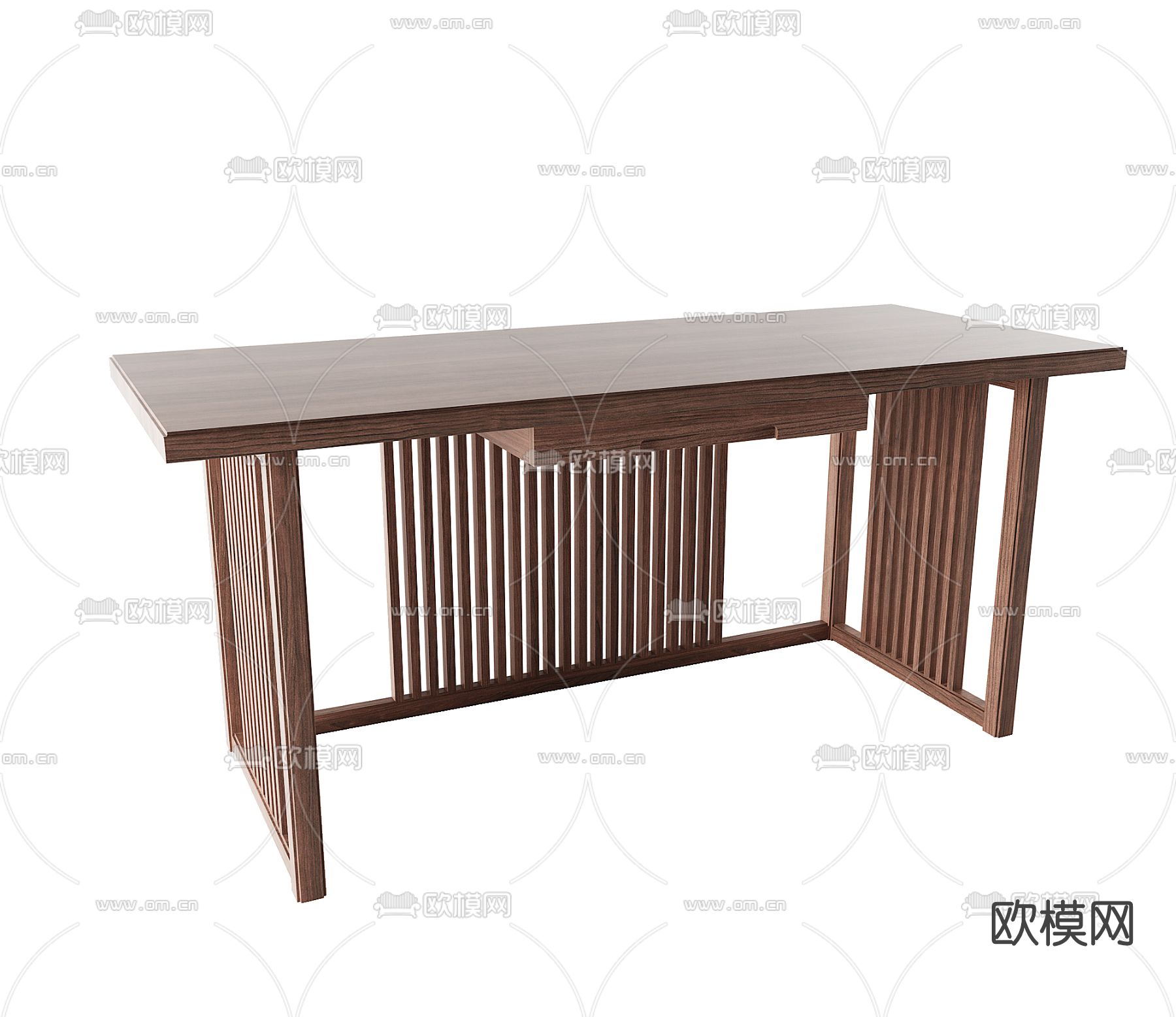 新中式实木书桌免费3d模型下载