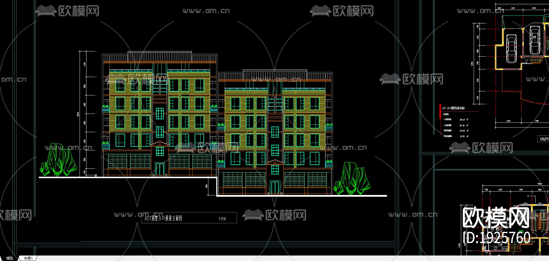 别墅cad平面布置图下载（渲染图3）