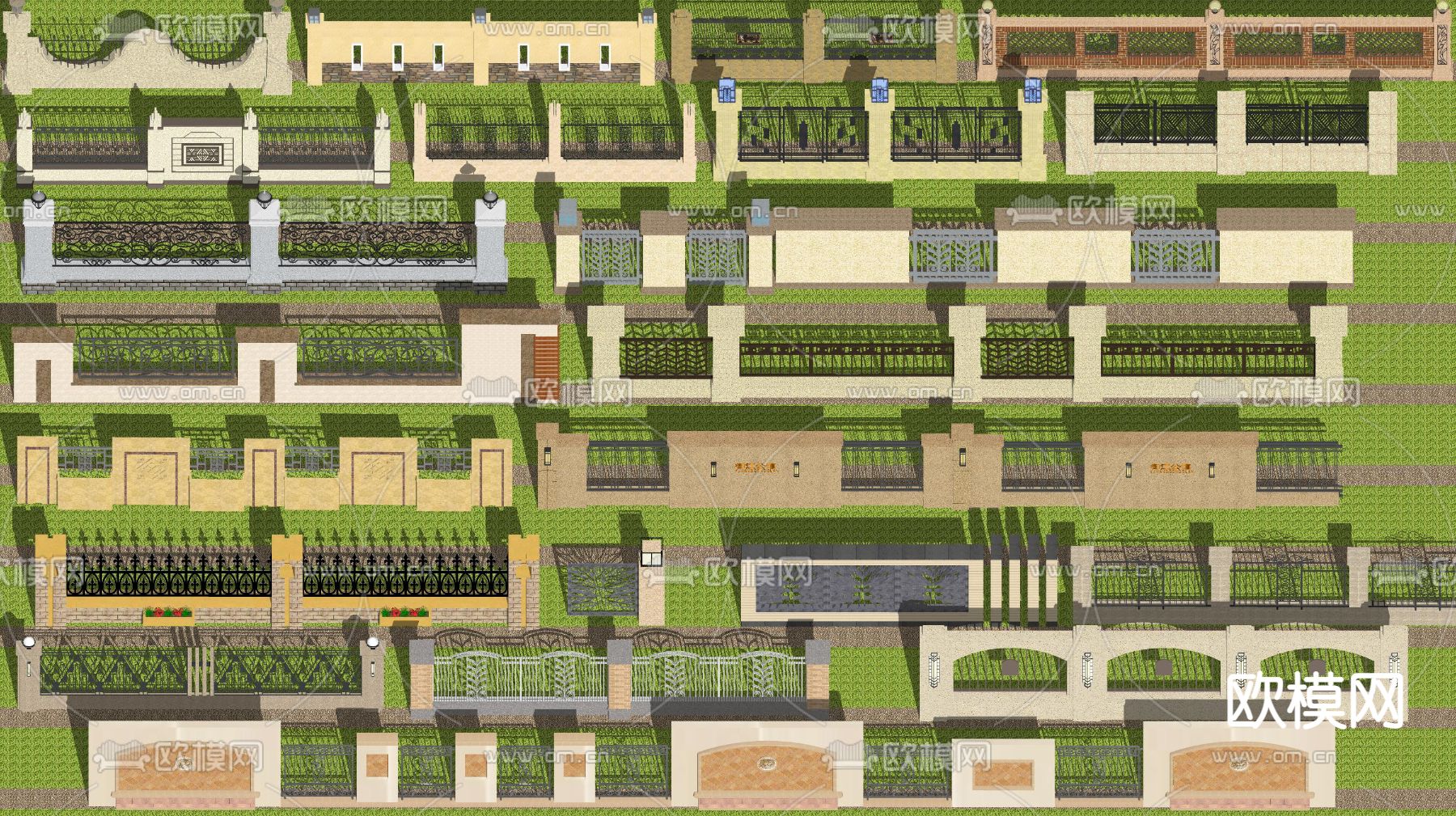 欧式围墙su模型下载