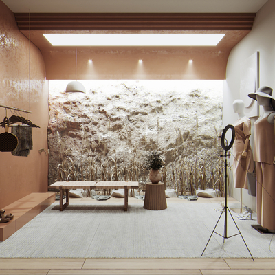  侘寂服装店直播间su模型 