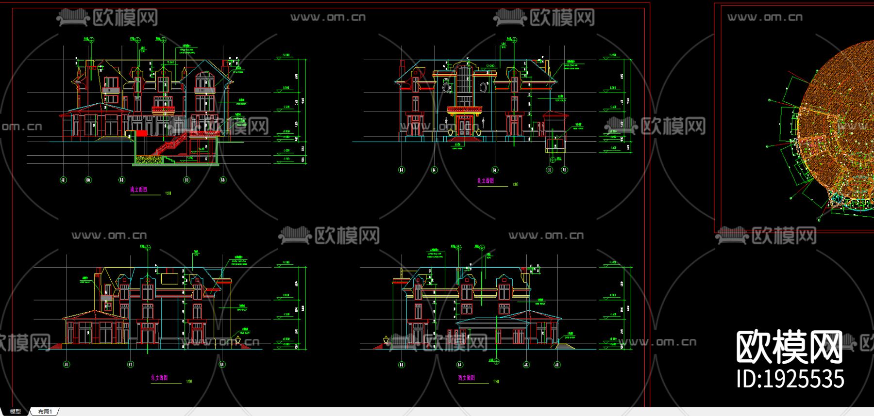 别墅cad平面布置图下载（渲染图1）