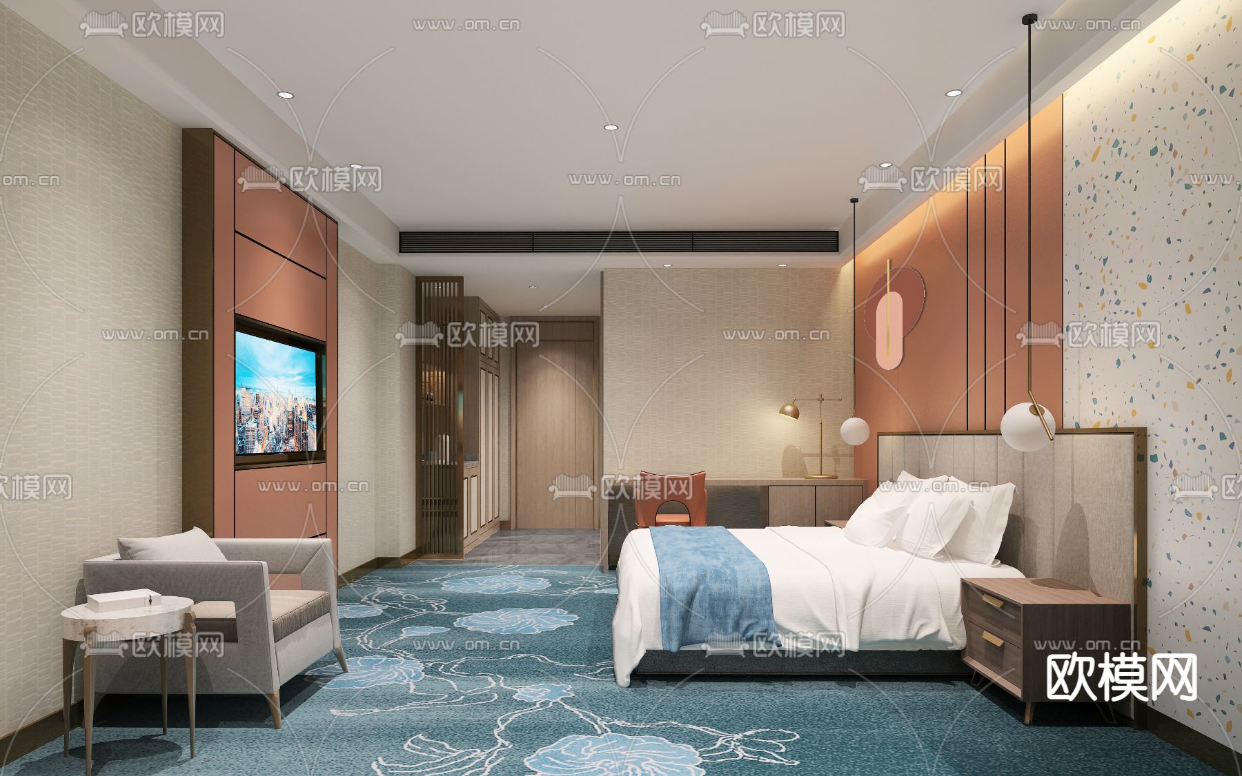 现代酒店客房免费3d模型下载（渲染图4）