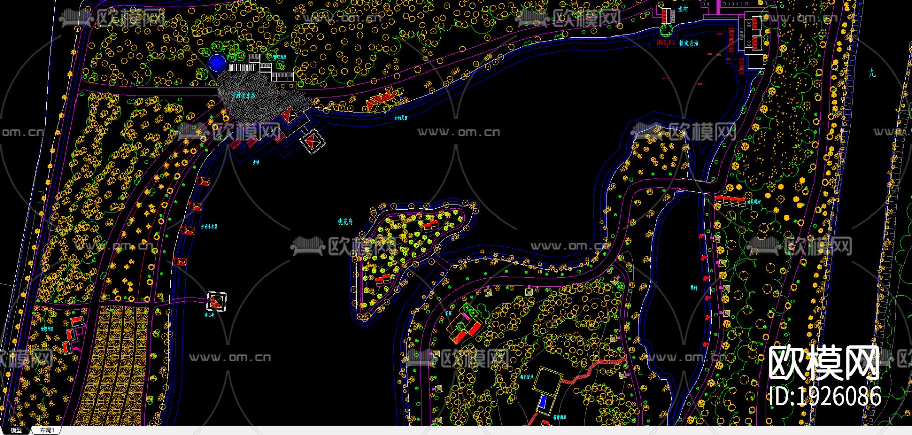 农业生态观光区绿化cad平面图下载（渲染图4）