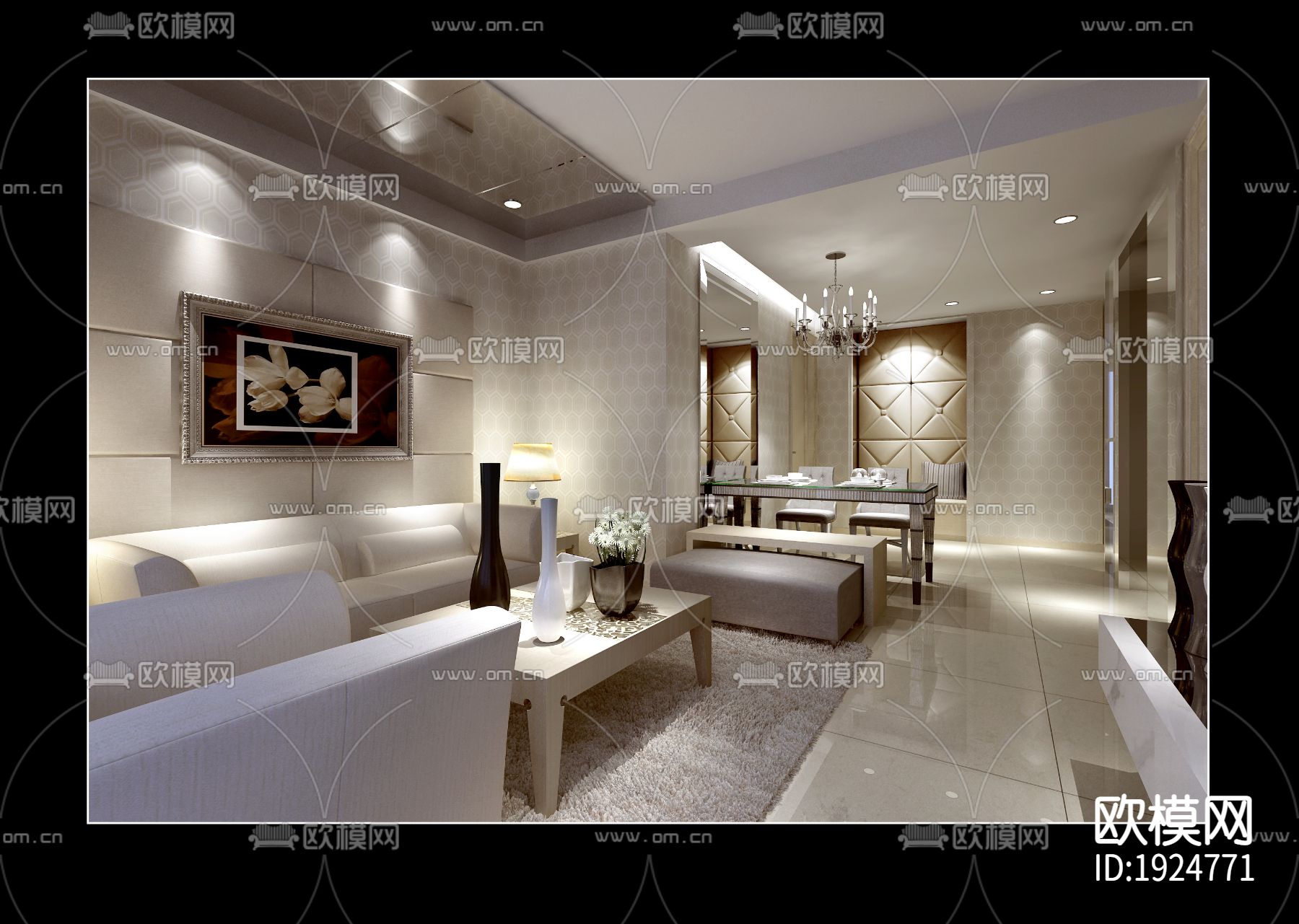 欧式简约家装施工图下载（渲染图1）