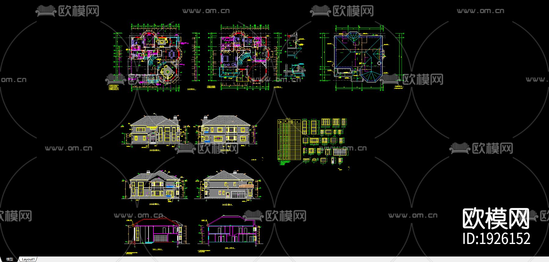 钢结构别墅CAD施工图下载（渲染图2）