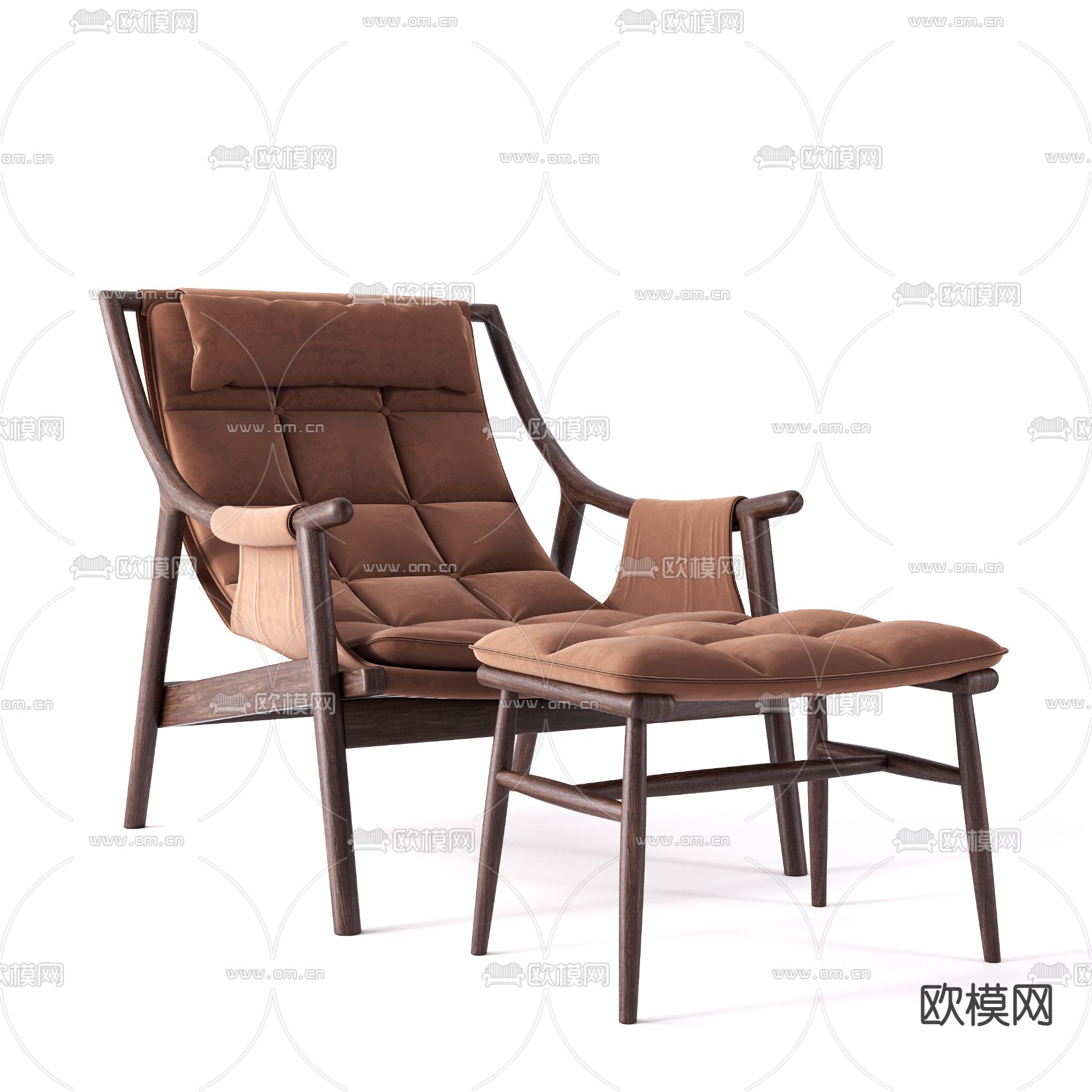 现代实木躺椅脚踏3d模型下载