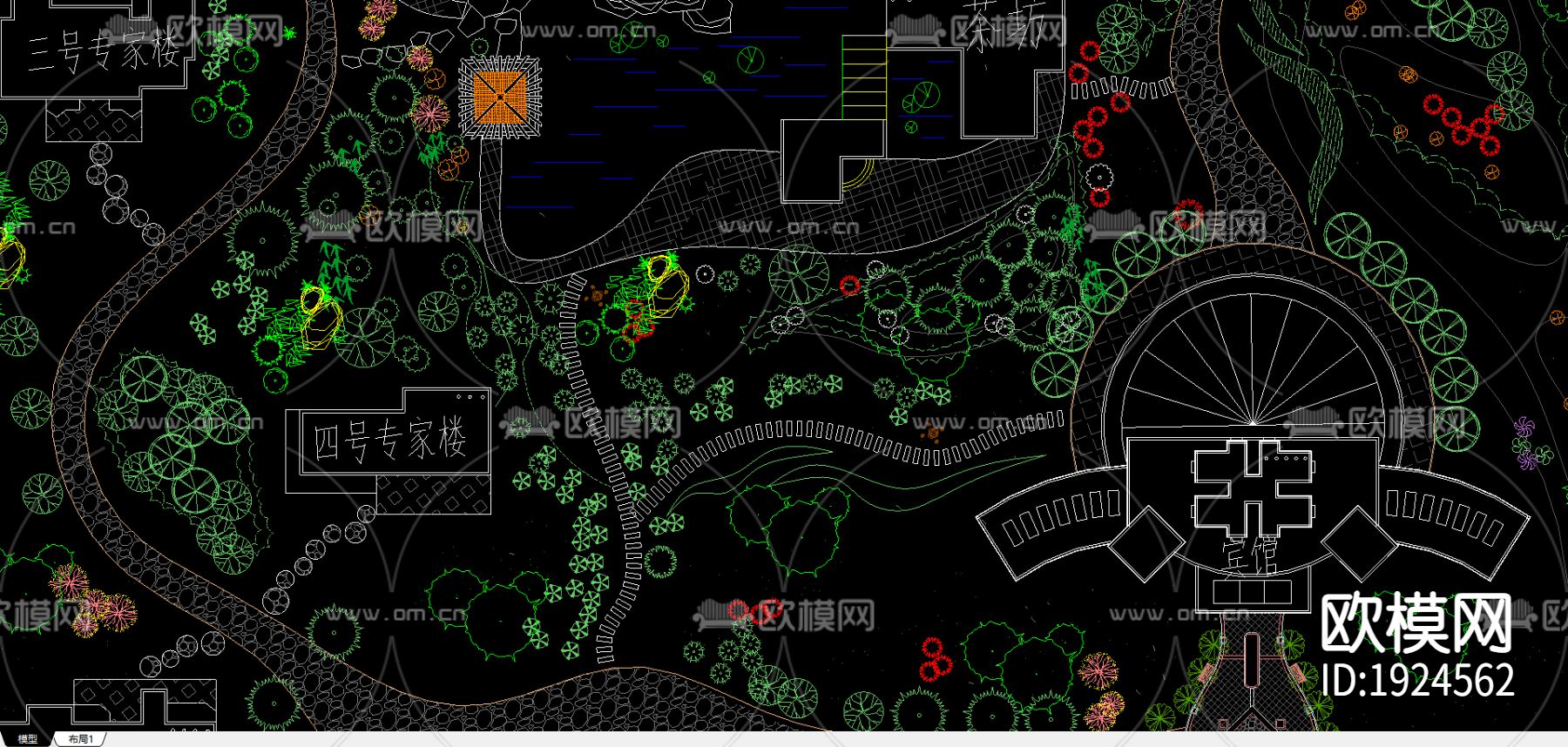 某休闲区园林规划平面图下载（渲染图1）