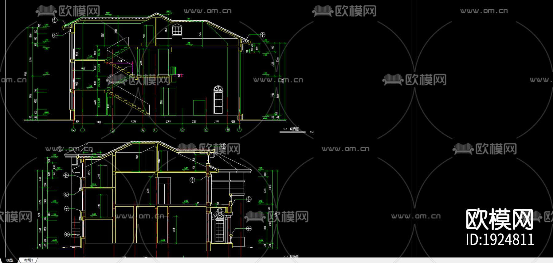 棋盘山别墅建筑图下载（渲染图1）