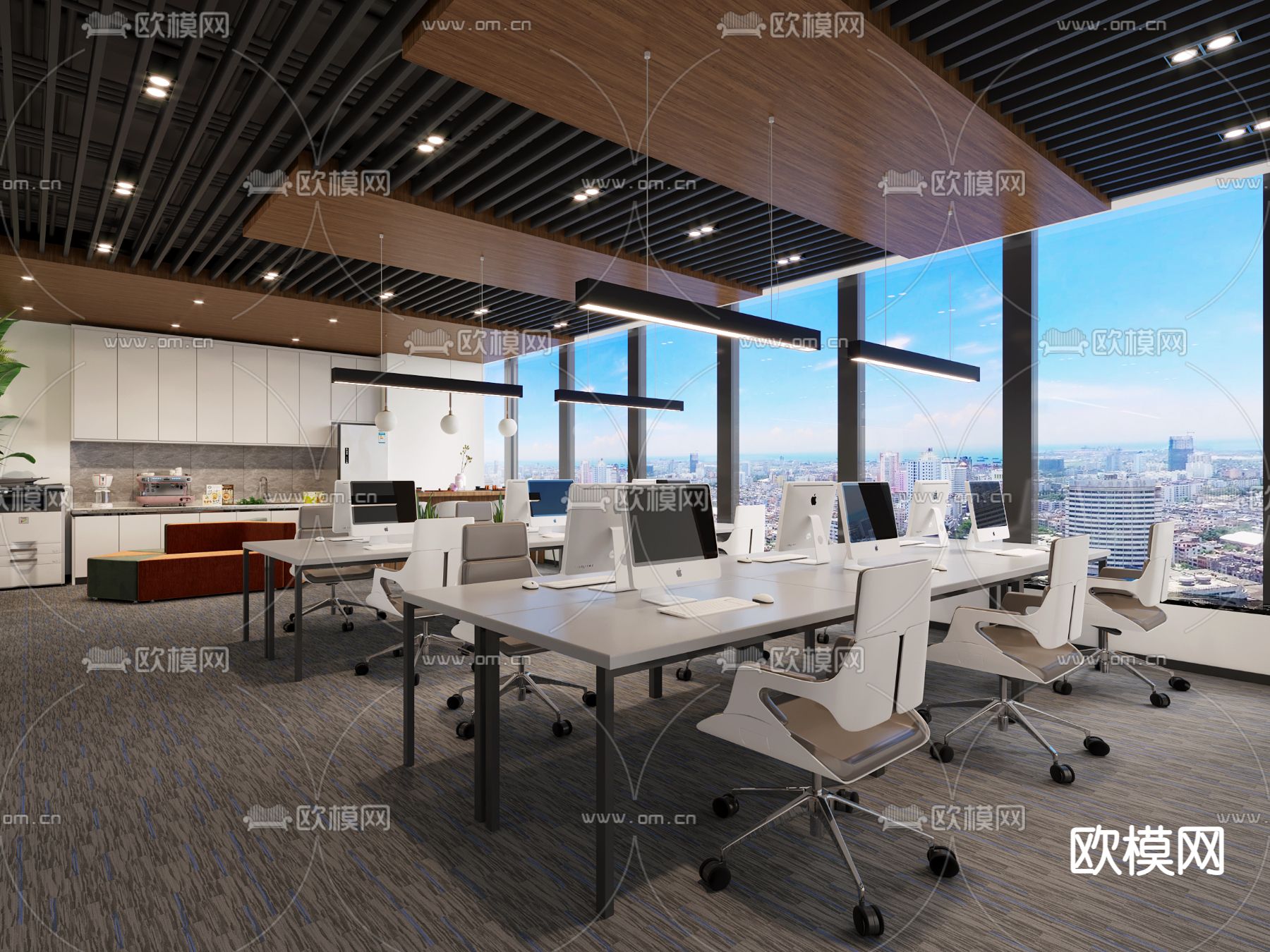 现代敞开式办公区3d模型下载_ID11770500_3dmax免费模型-欧模网
