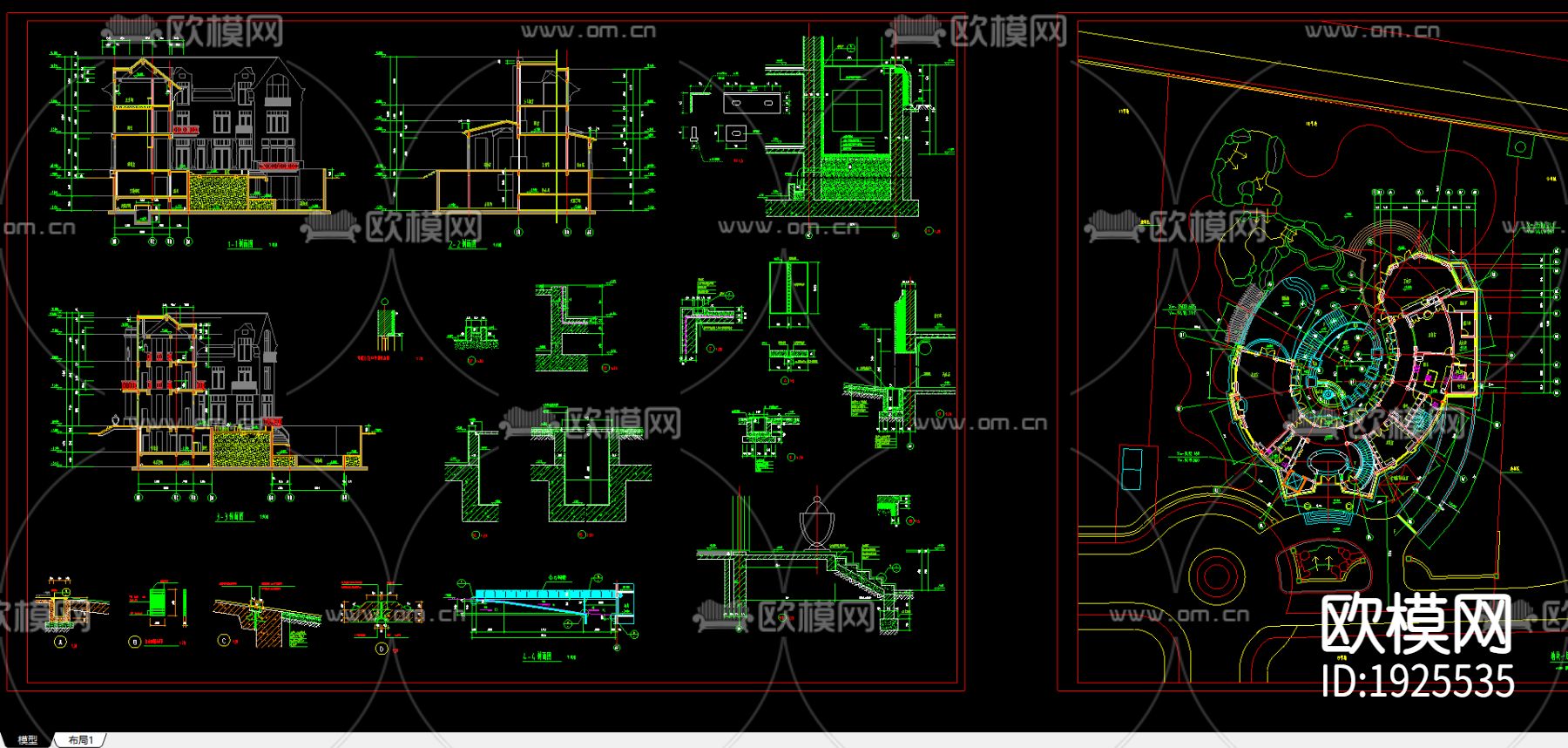 别墅cad平面布置图下载（渲染图2）