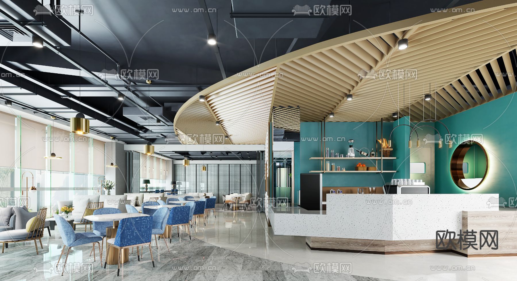 现代西餐厅3d模型下载（渲染图1）