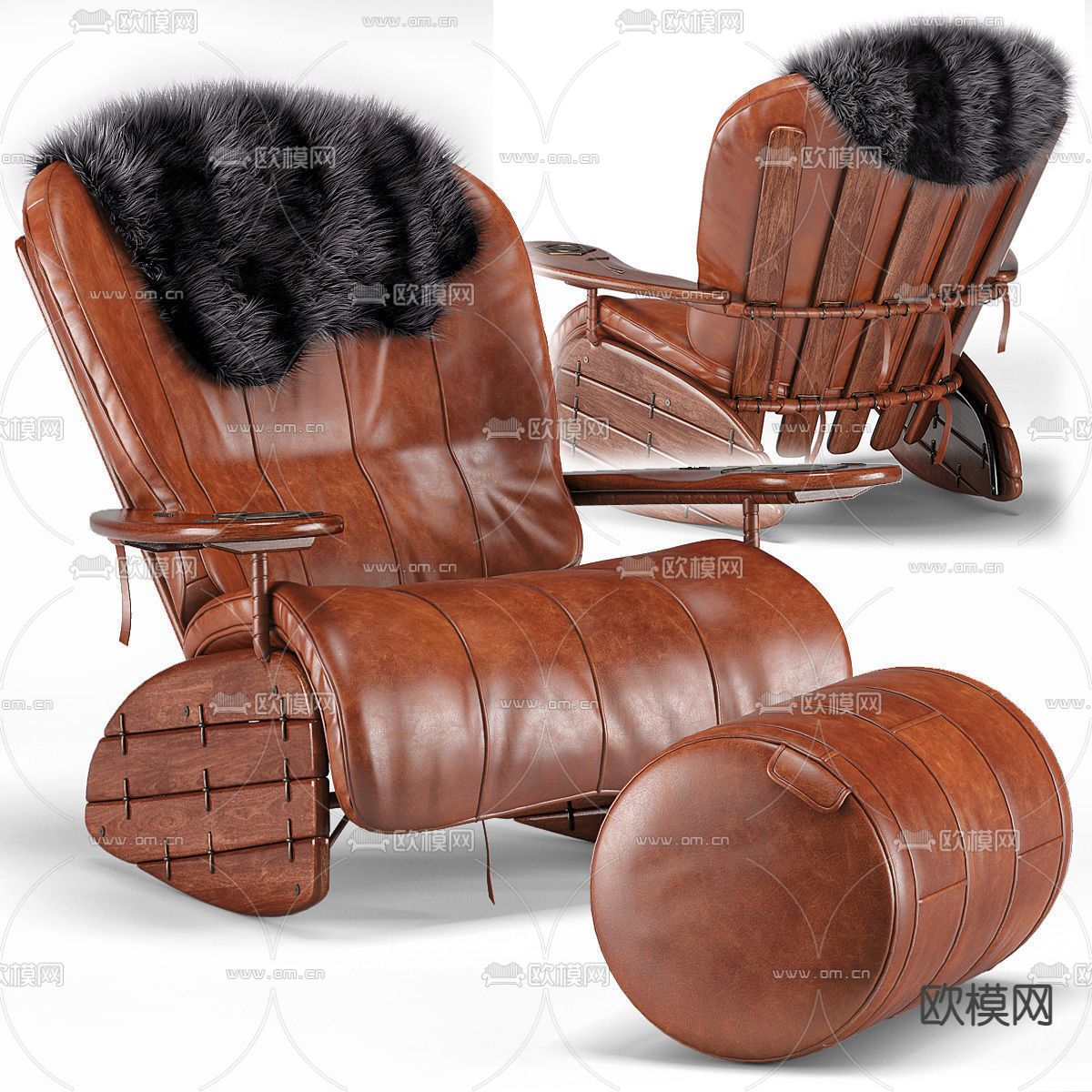美式皮革休闲沙发3d模型下载（渲染图6）