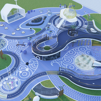  现代儿童乐园su模型 