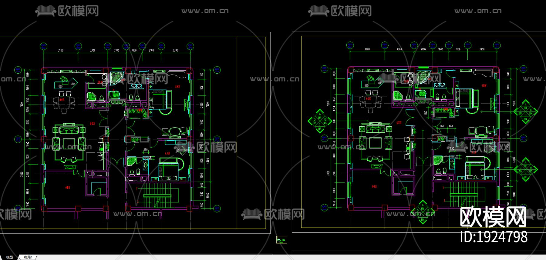 总统套房平面图下载（渲染图1）