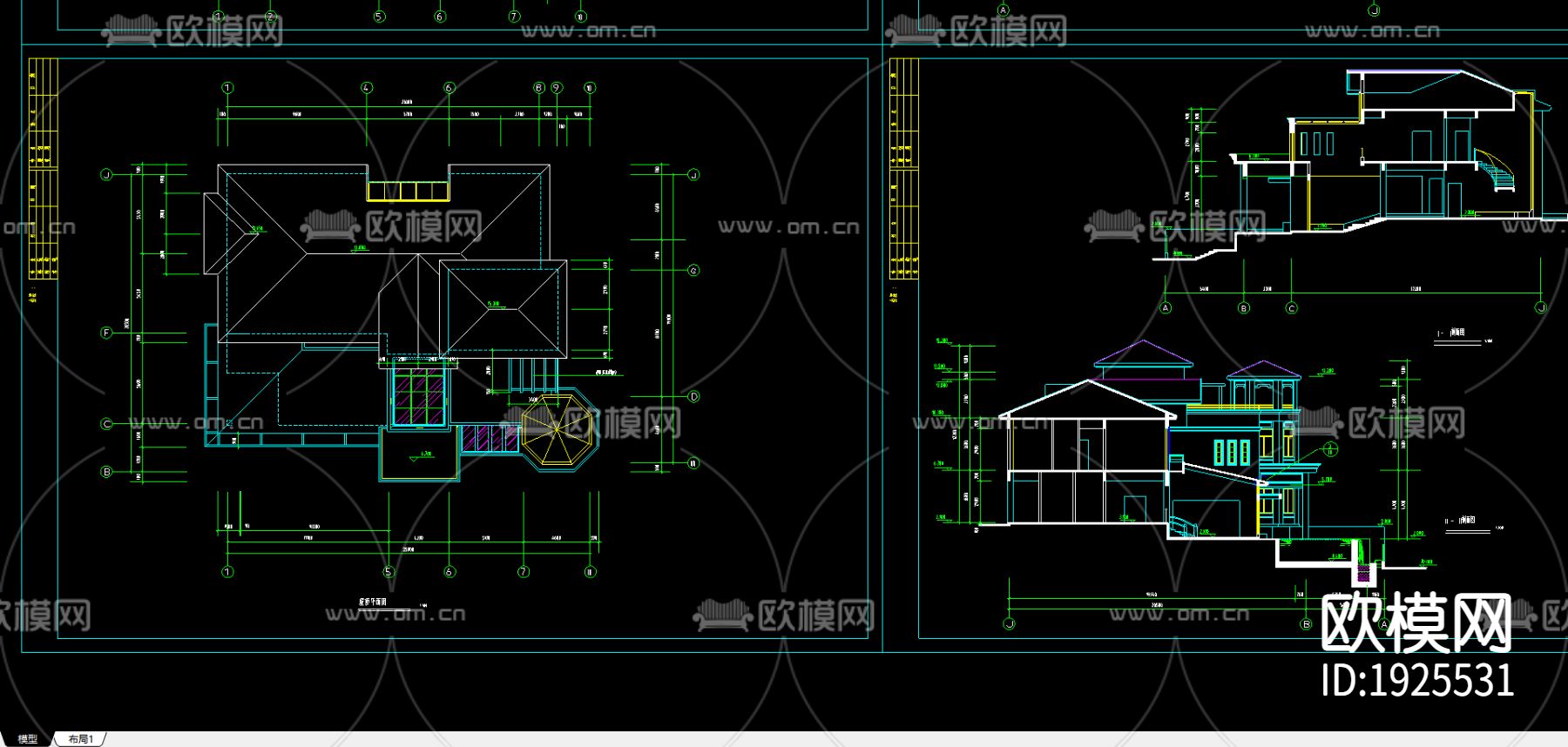 公爵B型别墅方案全套图下载（渲染图2）