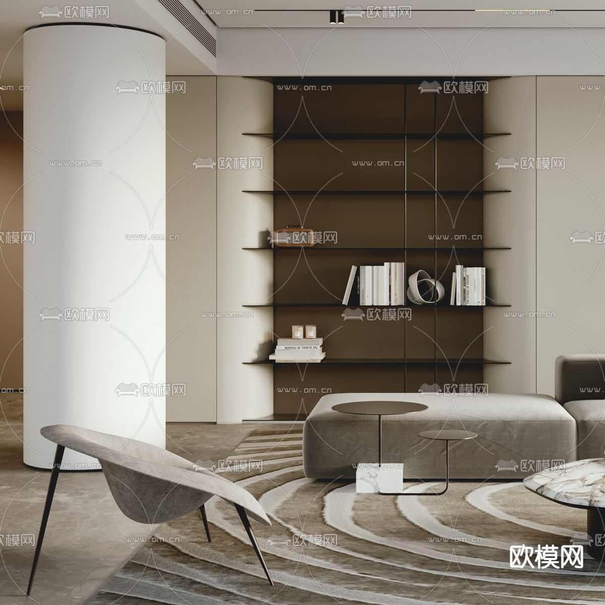 现代布艺转角组合沙发3d模型下载（渲染图2）