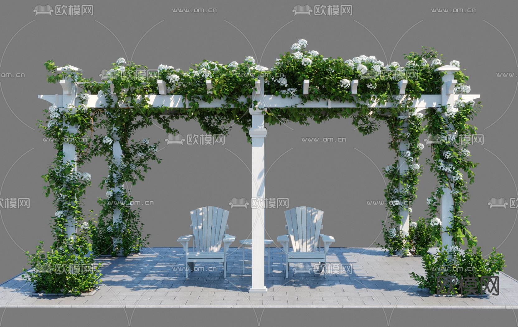 现代绿植藤蔓廊架构件3d模型下载（渲染图2）